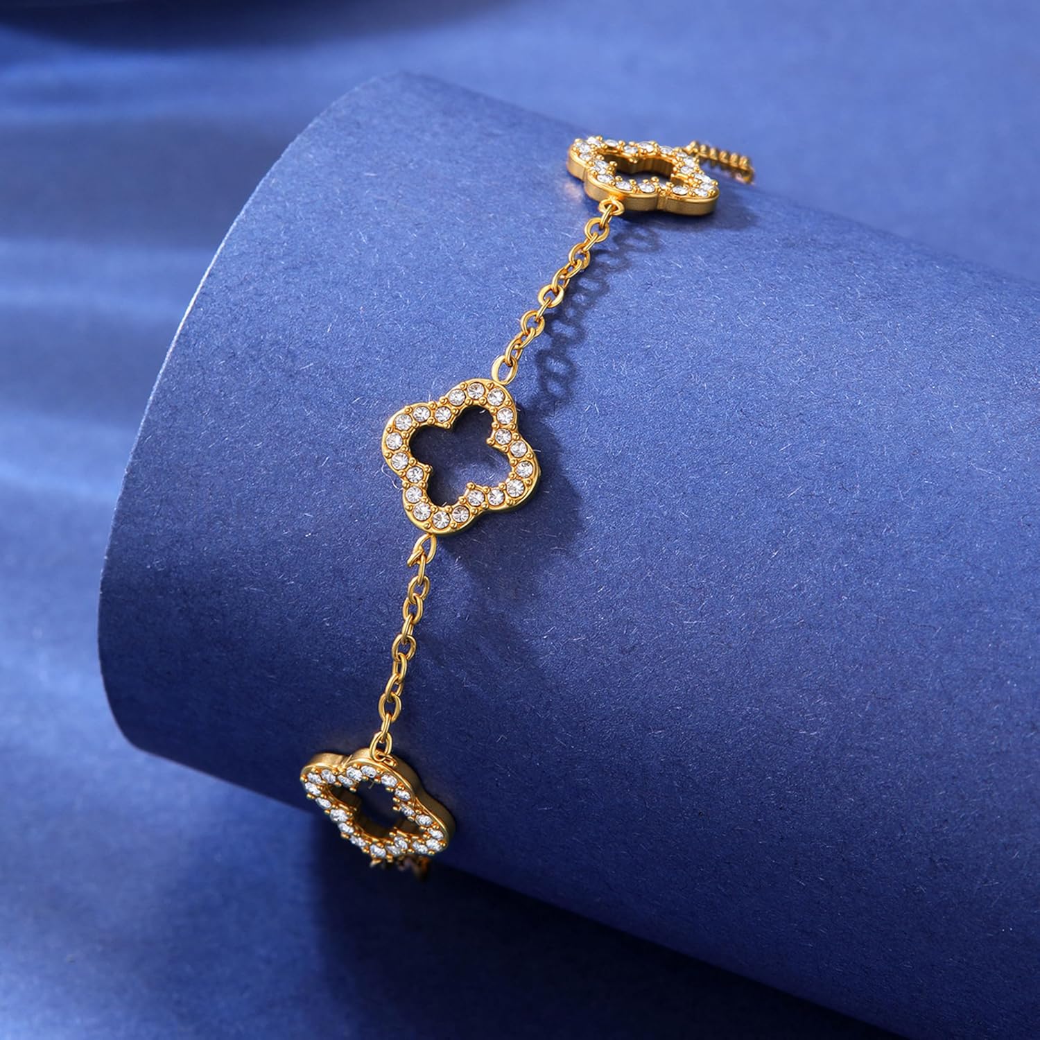 CLAIRETTE Premium PVD Gold-Plated Clover Lucky Bracelet for Women Flower Four Leaf Link Bracelets Trendy Jewelry Gifts for Women - Image 5