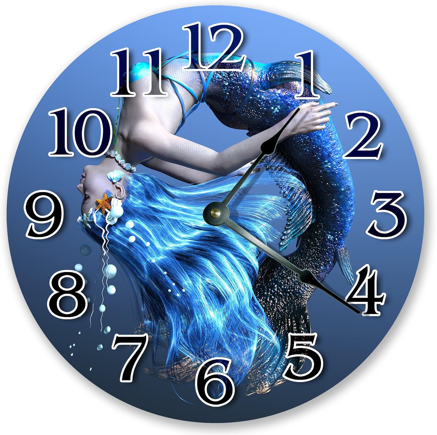 10.5" Blue Mermaid Under The SEA Clock - Large 10.5" Wall Clock - Home Decor Clock