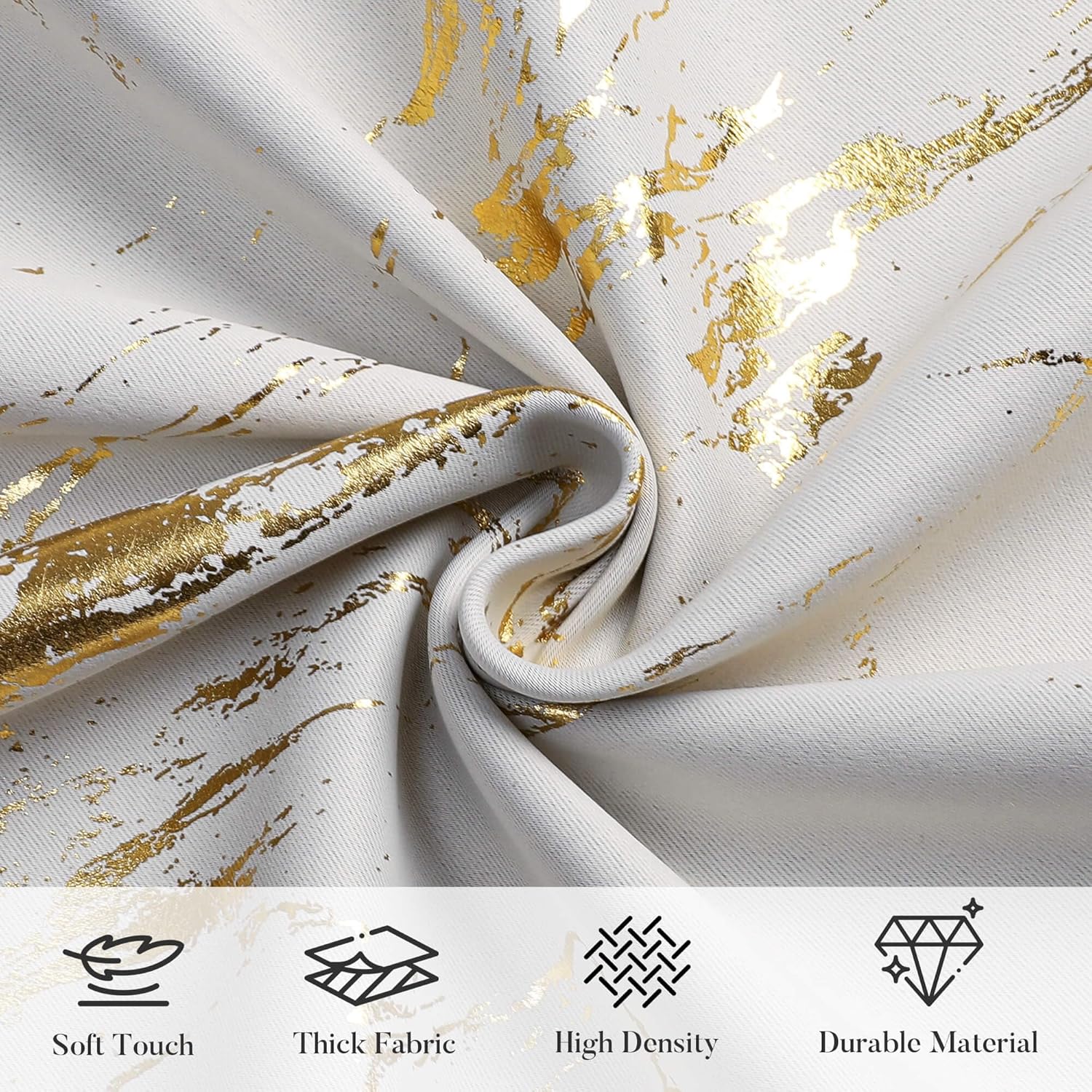 WUBODTI Grey White and Gold 100% Blackout Curtains for Bedroom Living Room 96 Inches Long, Metallic Gold Marble Patterned Curtain Modern Abstract Thermal Insulated Window Treatments, 2 Panels Set