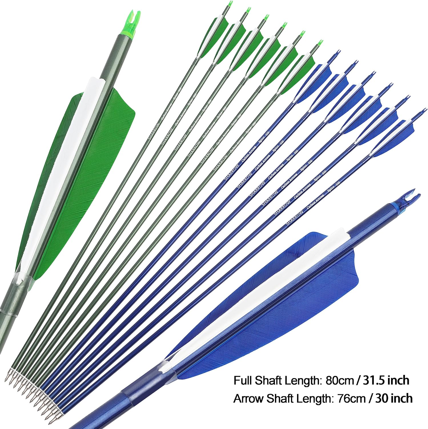31" Carbon Arrows Archery Hunting Arrows 500 Spine with Feathers Fletched Target Practice Arrows for Archery Compound & Recurve & Long Bow 6/12pcs