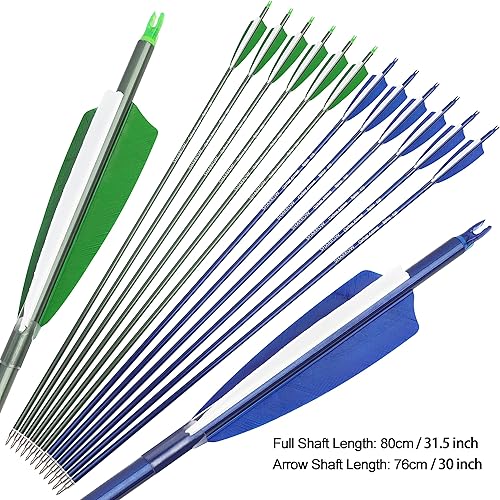 Miniatura 5 de Flechas de carbono de 31 pulgadas, flechas de caza de tiro con arco, 500 espina dorsal con plumas, flechas de práctica para tiro con arco compuesto
