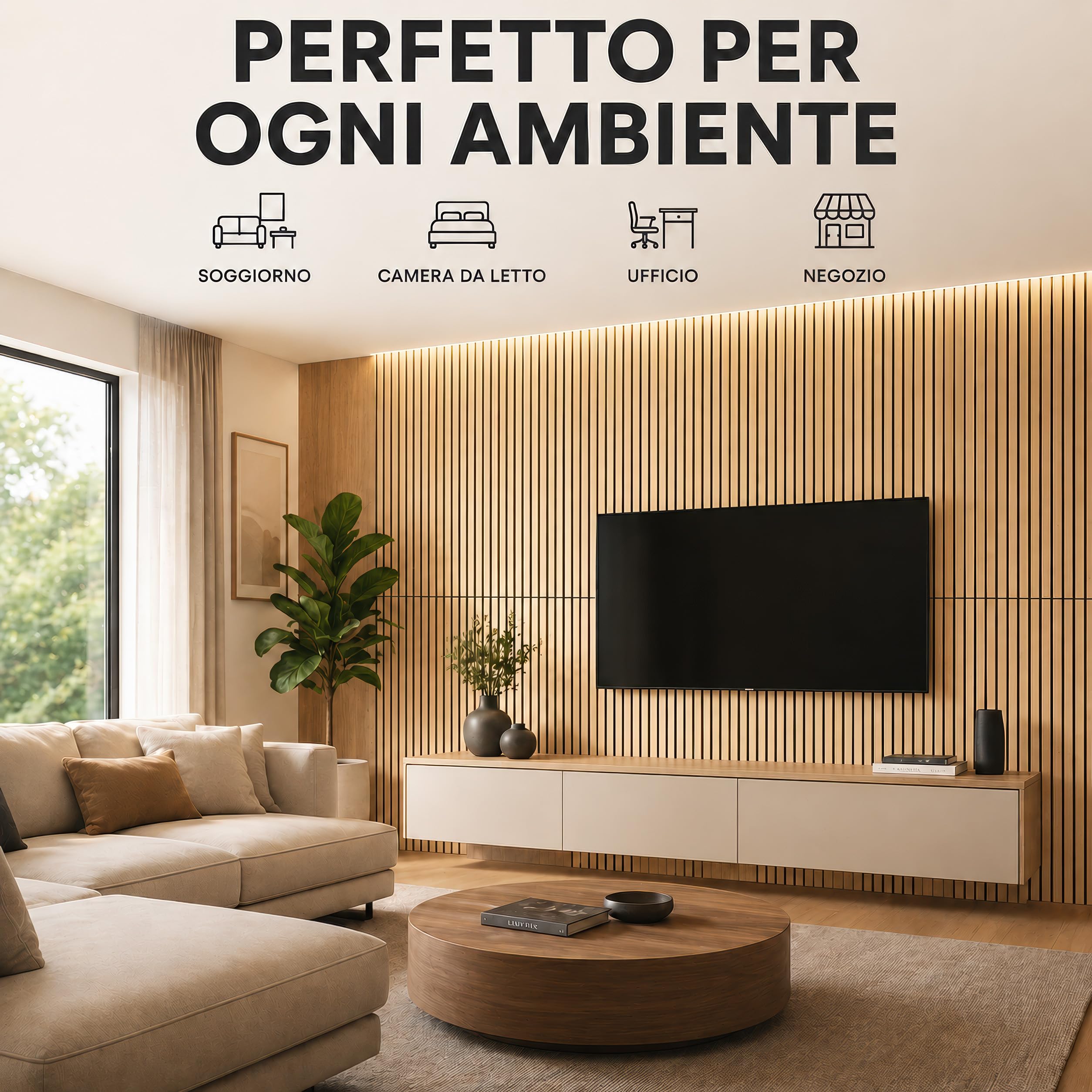 Set 4 Pannelli Fonoassorbenti Legno Impiallacciato, 60 x 120 cm, Pannelli Decorativi per Pareti 3D, Pannelli Acustici per Soffitto, Soggiorno e Ufficio, Rovere Naturare