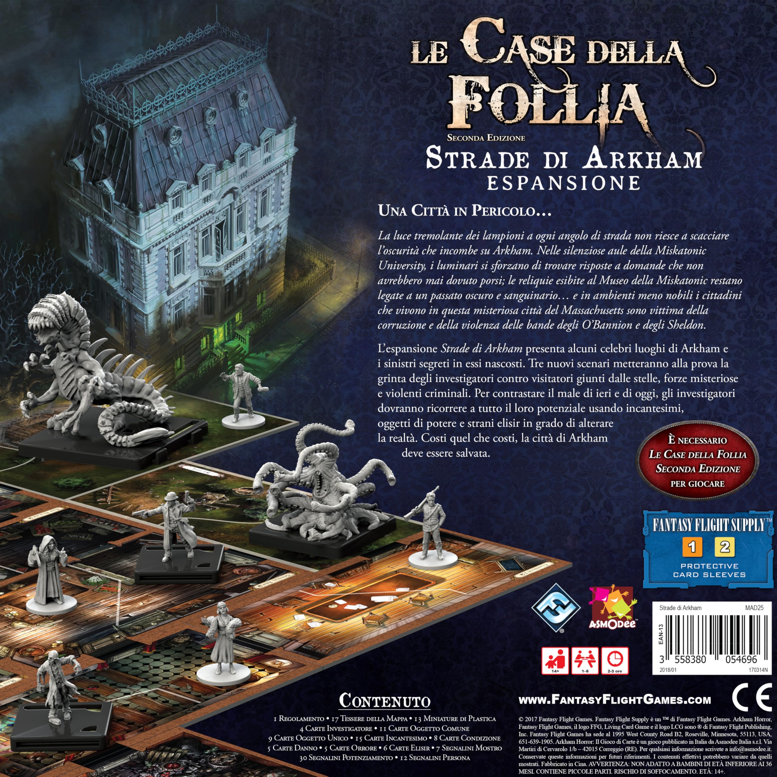 Asmodee - Las Casas de la Locura, Segunda edición: Las Calles de Arkham, expansión de Juego de Mesa, edición en Italiano