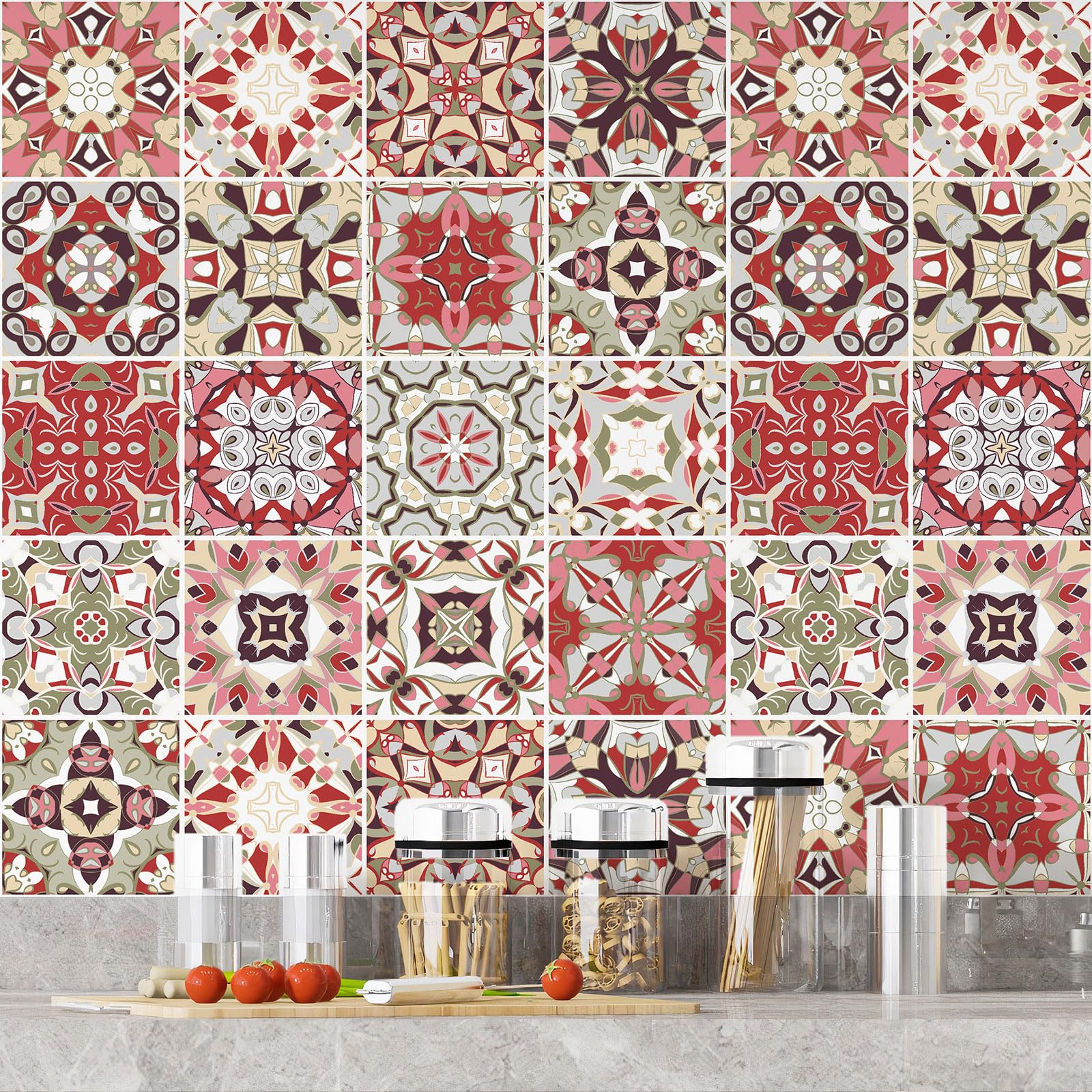Lumalea Adesivo per cucina, effetto piastrelle di cemento, 3617681253839, adesivo + protezione opaca, 90 x 90 cm