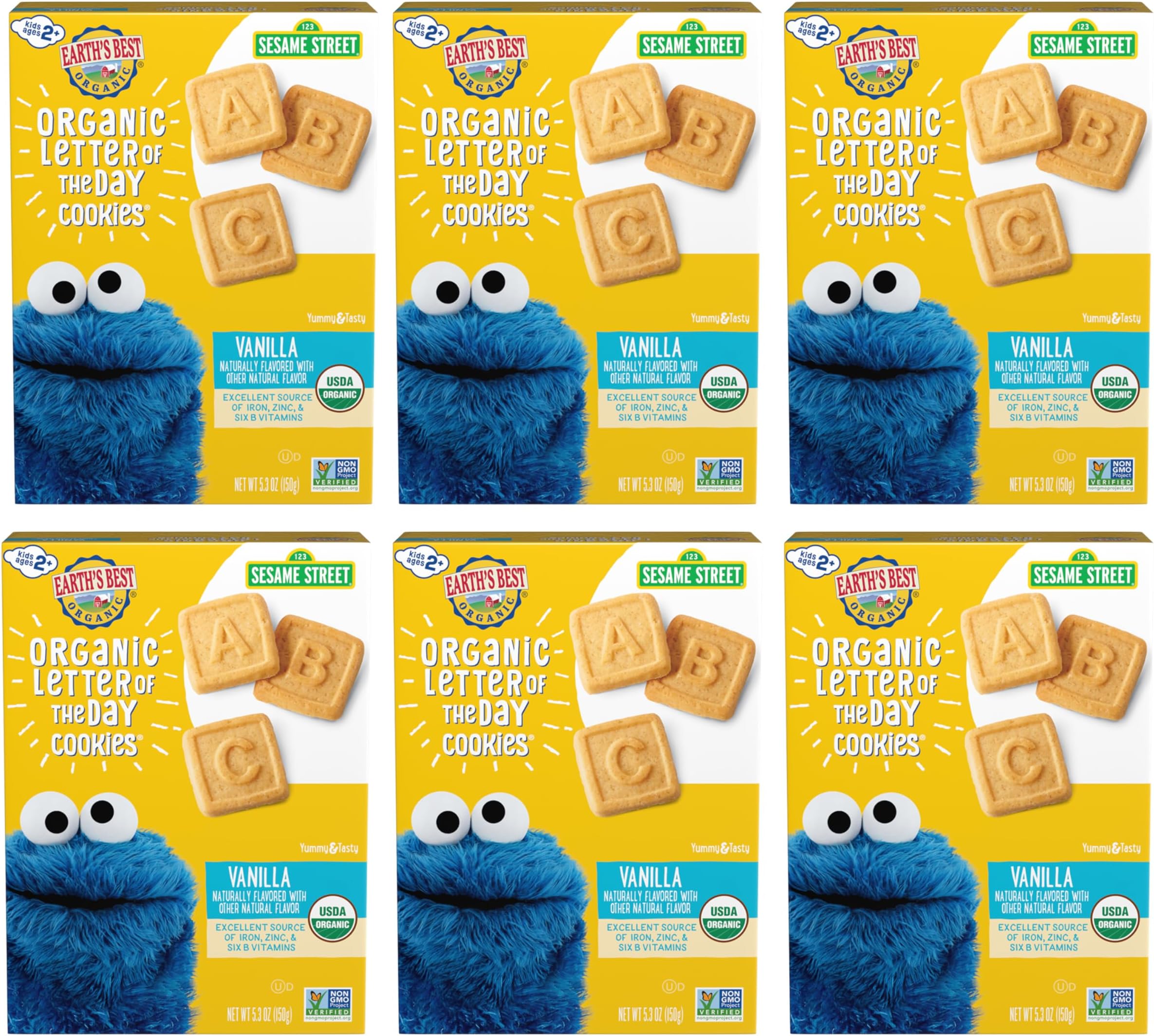 Organic Letter of the Day Cookies for Toddlers 2 Years Old and Up, Vanilla Flavor, 5.3 Ounce Box (Pack of 6)