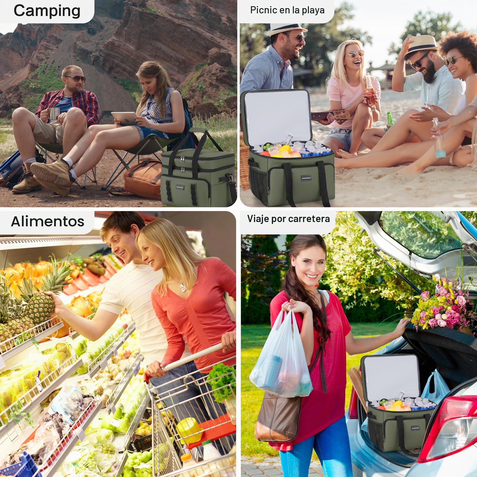 Hulongo Bolsa Térmica Isotérmica Grande Bolsa Nevera Doble Impermeable a Prueba de Fugas para Picnic, Viajes, Camping, Compras y Pesca, 42L
