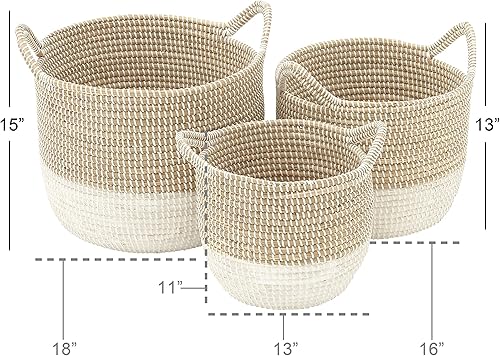 Miniatura 3 de CosmoLiving by Cosmopolitan Seagrass - Cesta de almacenamiento hecha a mano de dos tonos con asas, juego de 3 unidades de 13 pulgadas, 16 pulgadas,