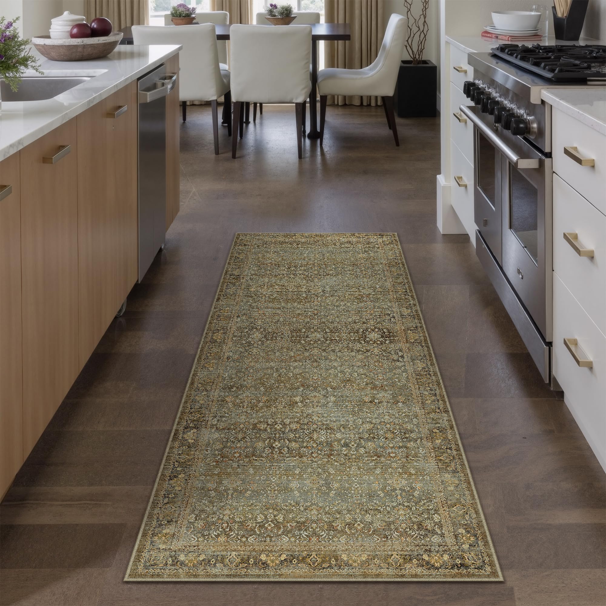 PureCozy Vintage Marrone Tappeto Corridoio 60x180cm Passatoia Cucina Antiscivolo Lavabile in Lavatrice Tappeti Cameretta Sala Ufficio Scendiletto Camera da Letto Pelo Corto Lungo Carpet