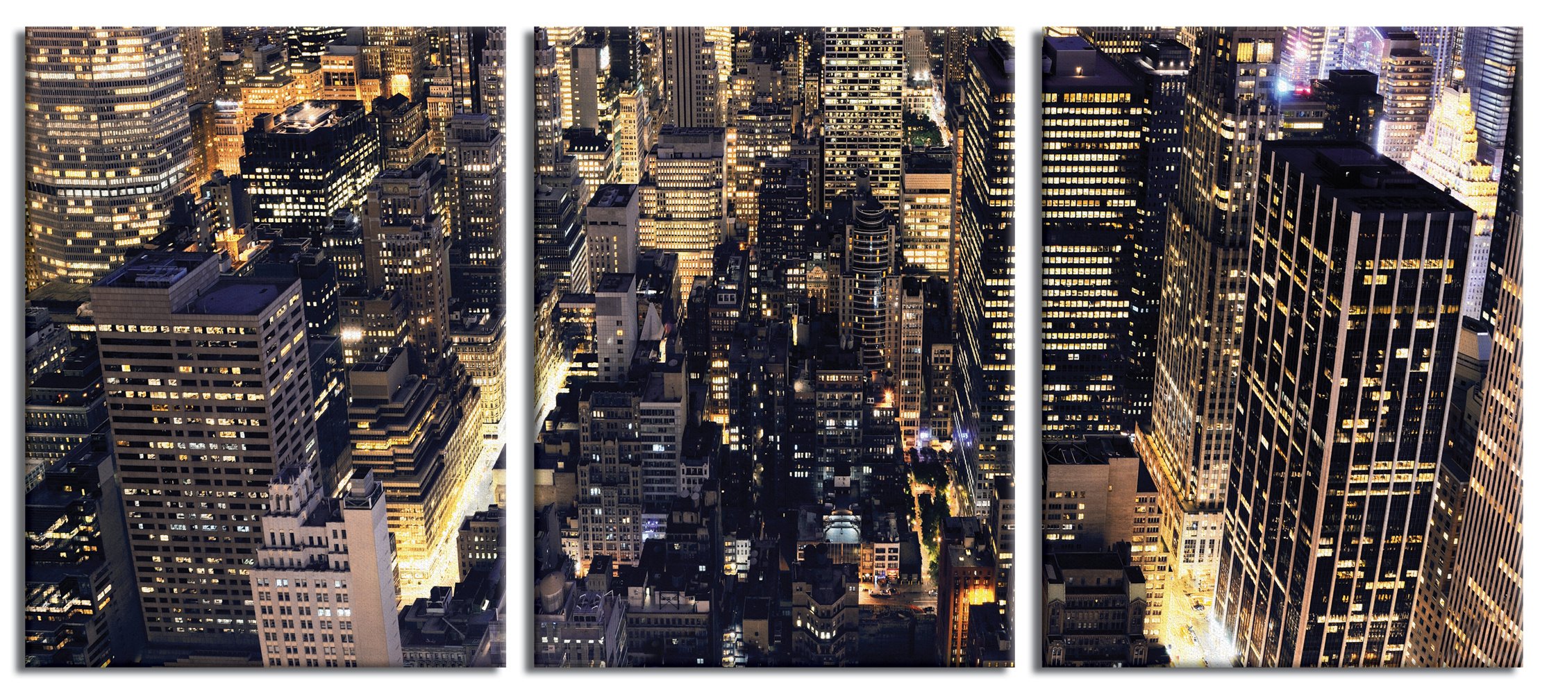JP LondonJP London CNVT5031 Gallery Wrap Canvas 2In Thick Heavyweight Canvas Triptych New York City Night Skyline Lights 3 Panel Wall Art At 8.5' By 12'