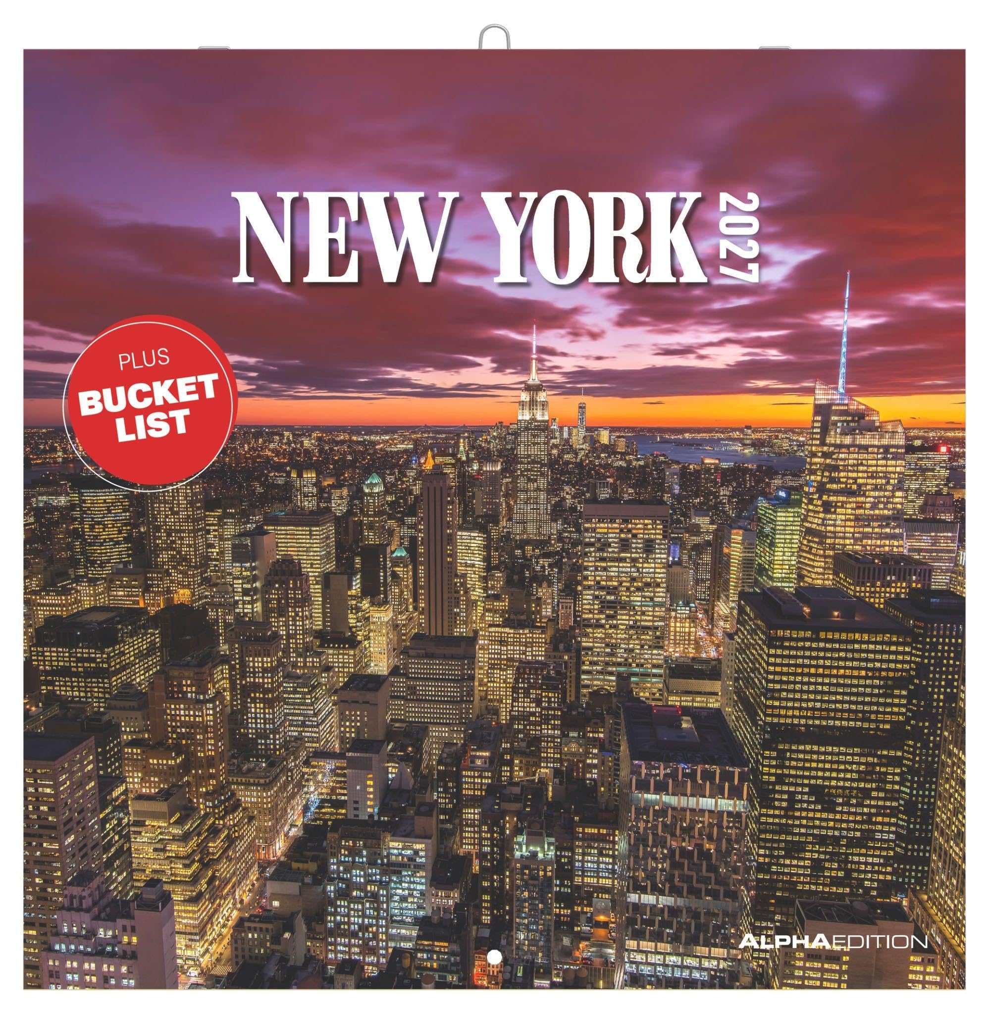 New York 2027: Wandkalender 30x30 cm (30x60 cm geöffnet) mit Notizkalendarium, 12 New-York-Motiven und Bucket-List
