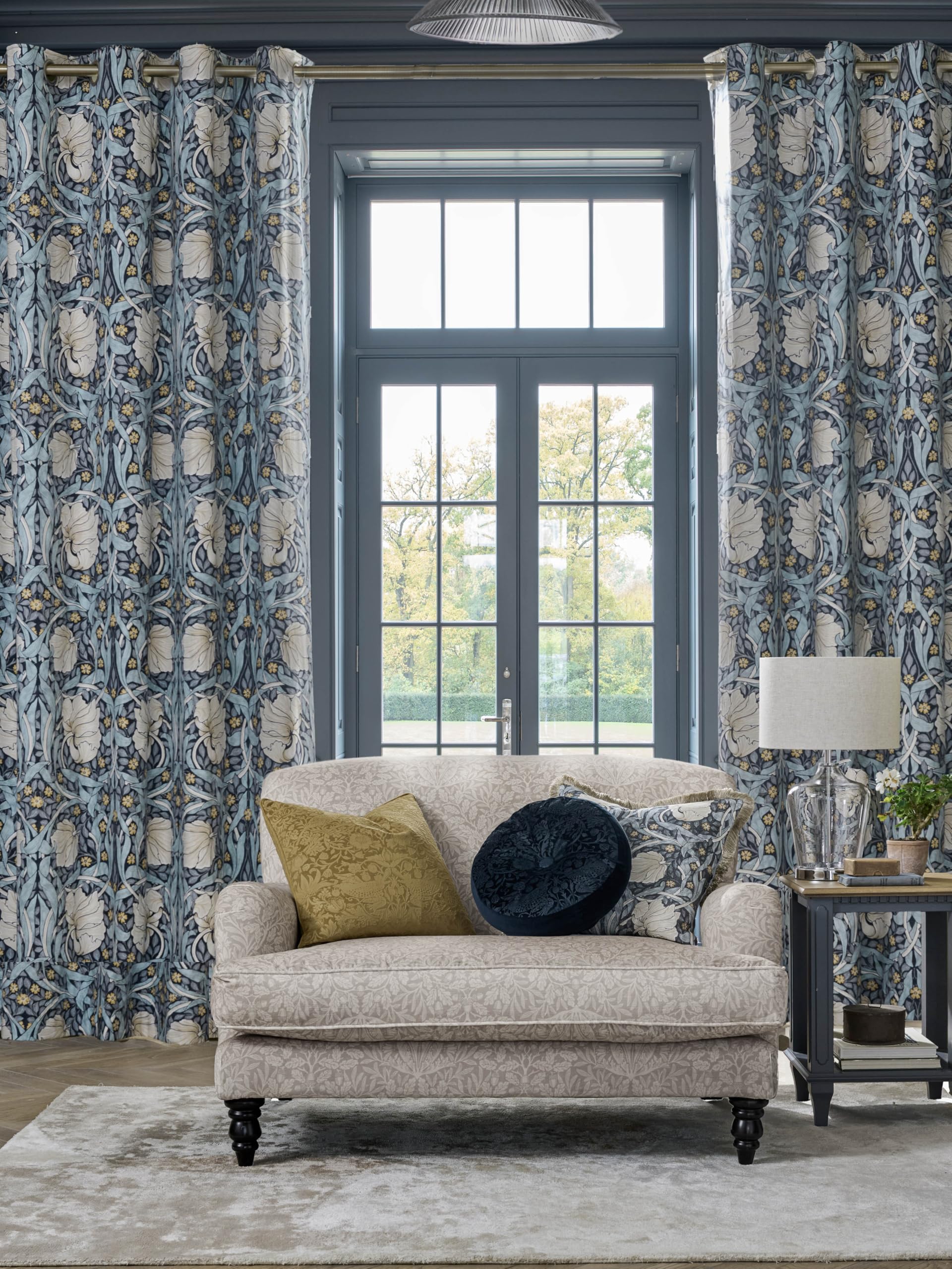William Morris at Home Pimpernel Blackout Lined Eyelet Curtains In Indigo Blue - 66"x72" (168cmx183cm)