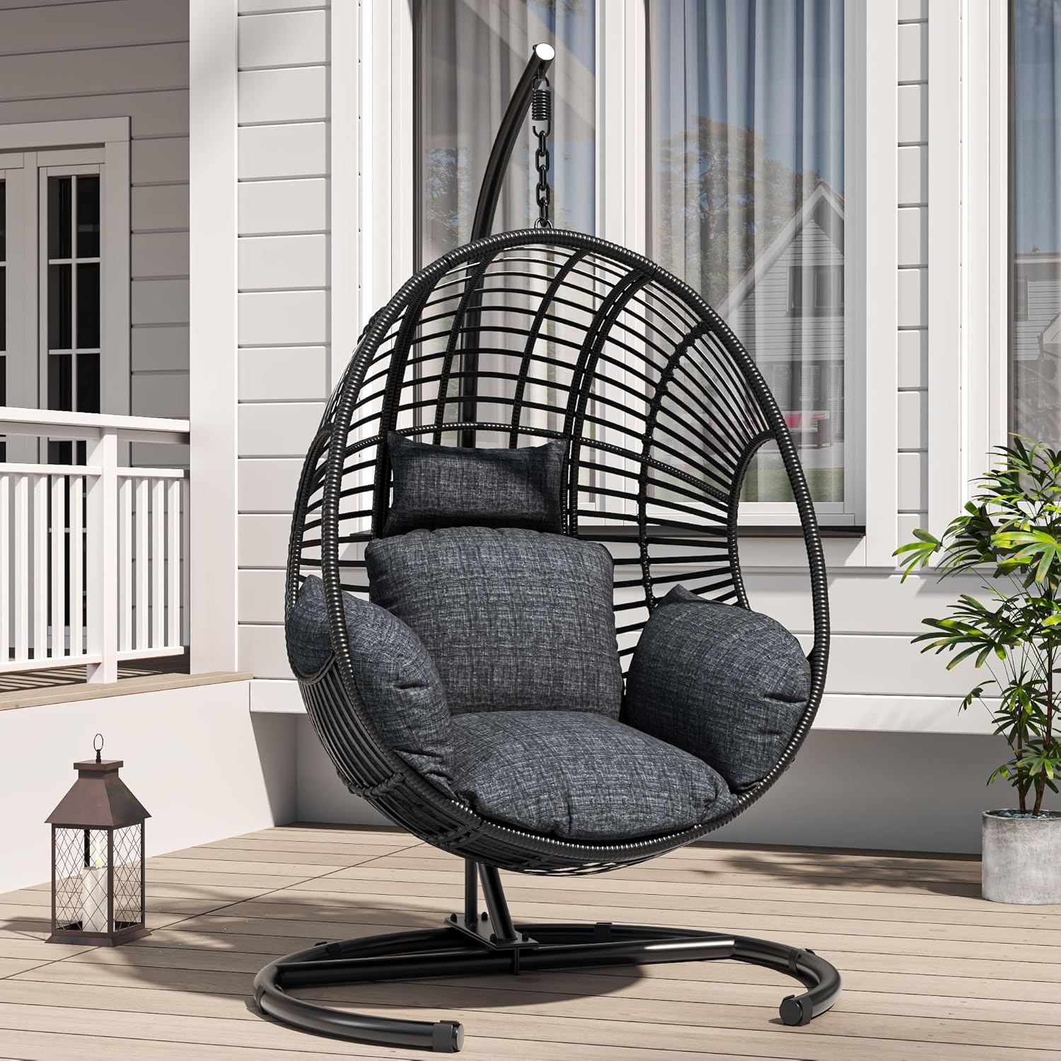 42" Extra Wide Hanging Egg Chair, 400lb Capacity Patio Swing with Cushion & Cover