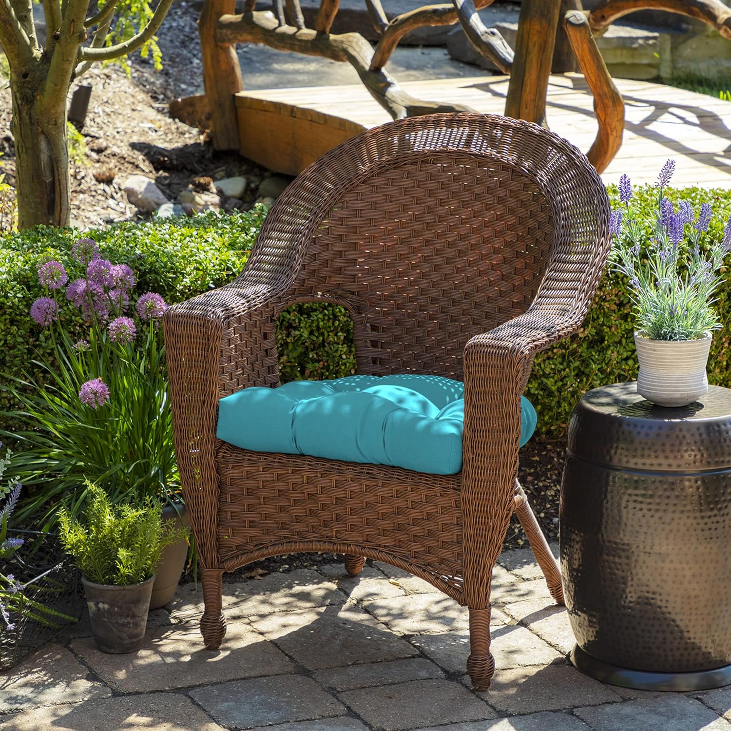 Arden Indoor/Outdoor Rocking Chair Or Wicker Chair Cushion, 20 x 18, Water Repellent, Rain Proof, Fade Resistant Cushion for Rocking Or Rounded Back Chair Pool Blue Leala