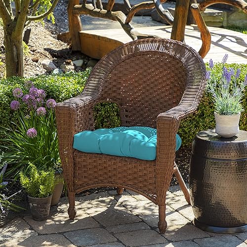 Miniatura 2 de Arden - Cojín para silla de mimbre para exteriores, 20 x 18, resistente a la lluvia y a la decoloración, color azul leala