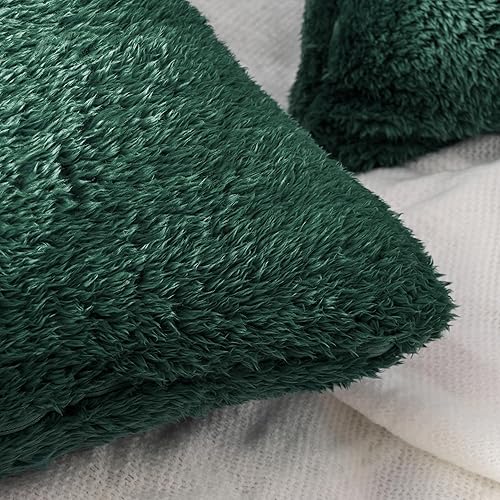 Miniatura 3 de PAVILIA Fundas de almohada esponjosas de color verde esmeralda, fundas de almohada decorativas para cama, sofá, funda de cojín de piel sintética