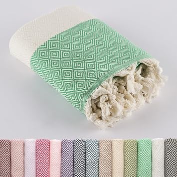 LUCIDUS®%100 Organik Pamuk Peştemal – Hızlı Kuruyan, Kum Tutmayan Plaj & Banyo Havlusu | Premium Türk Havlusu, OEKO-TEX Sertifikalı (Koyu Yeşil Elmas)