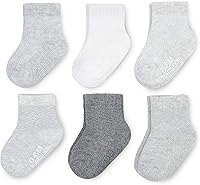 Fruit of the Loom All-Weather Baby Toddler Crew Socks 6-Pack - Non-Skid Grips, Mesh & Thermal for Year-Round Comfort
