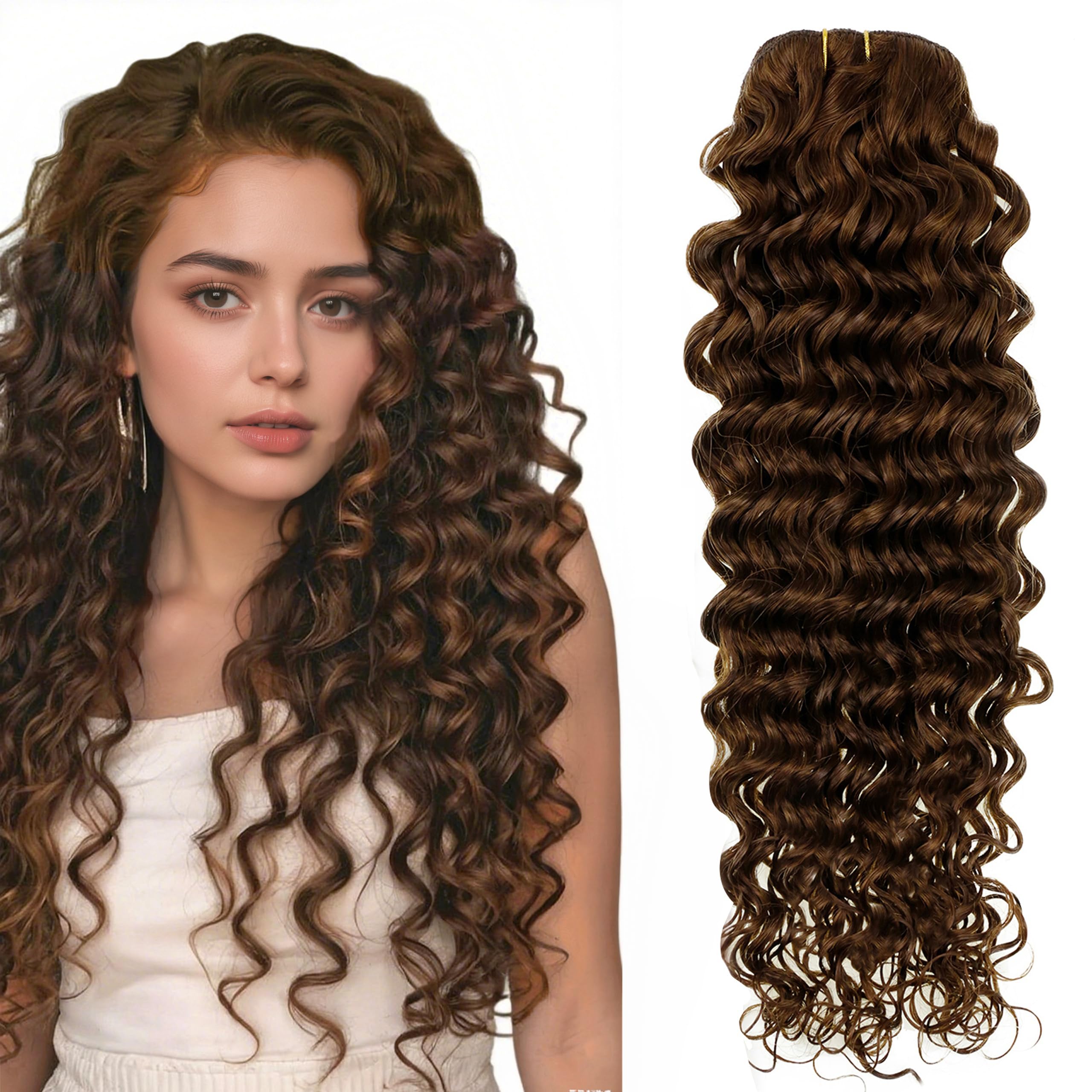 Hetto Curly Clip in Hair Extensions - Medium Brown 135g 7pcs 22 Inch WW - 3a-3c Deep Water Wave, Full Head Remy Real Human Hair Invisible Natural Look