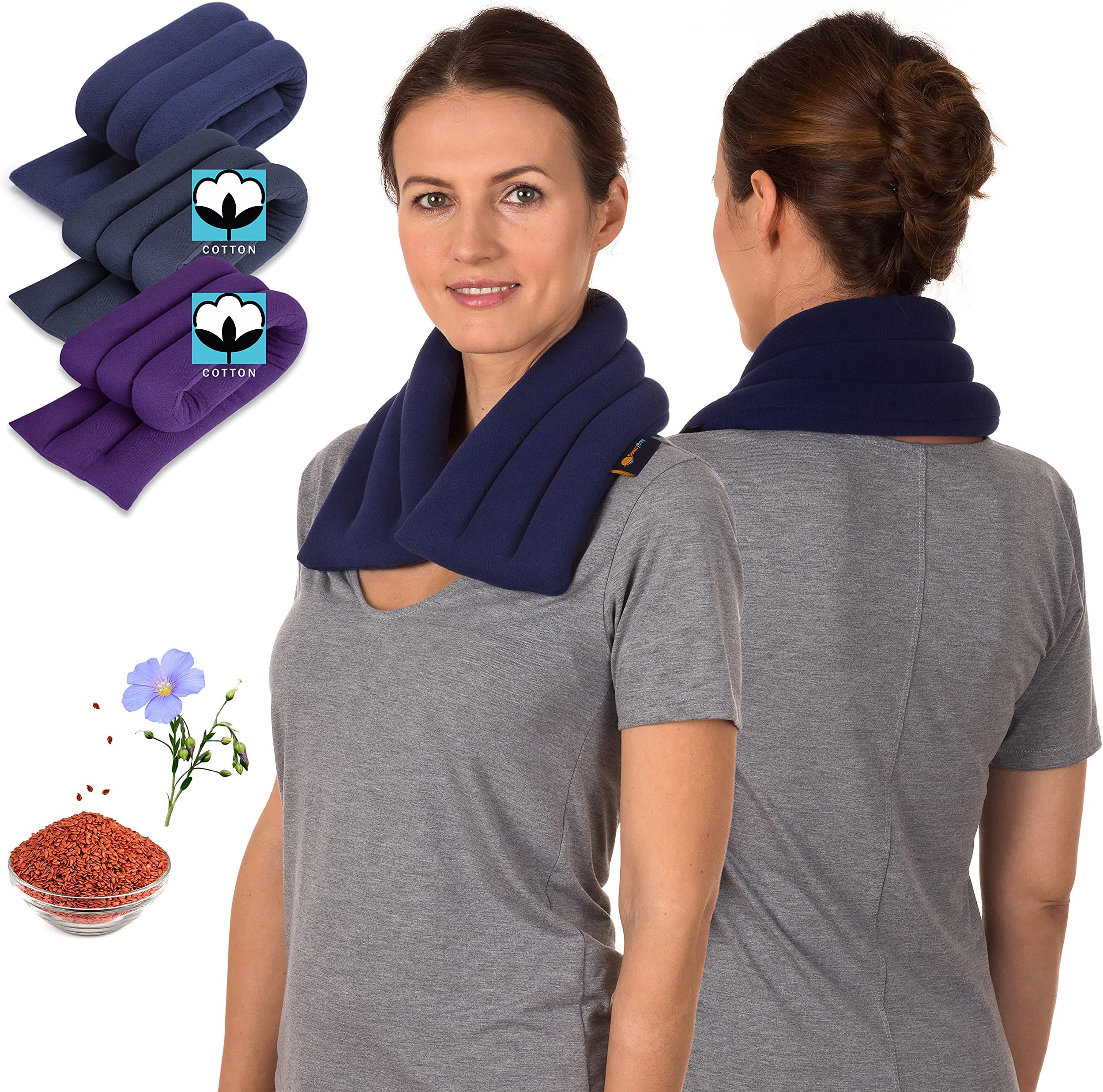 Sunny Bay Extra Long Neck Heating Wrap 3 Columns Flax Seeds Filled Light Weight (navy blue)