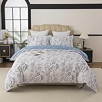 Vista 16 de FADFAY Juego de funda de edredón floral 100% algodón a rayas verdes y beige, ropa de cama de flores desgastadas con diseño de ramas botánicas