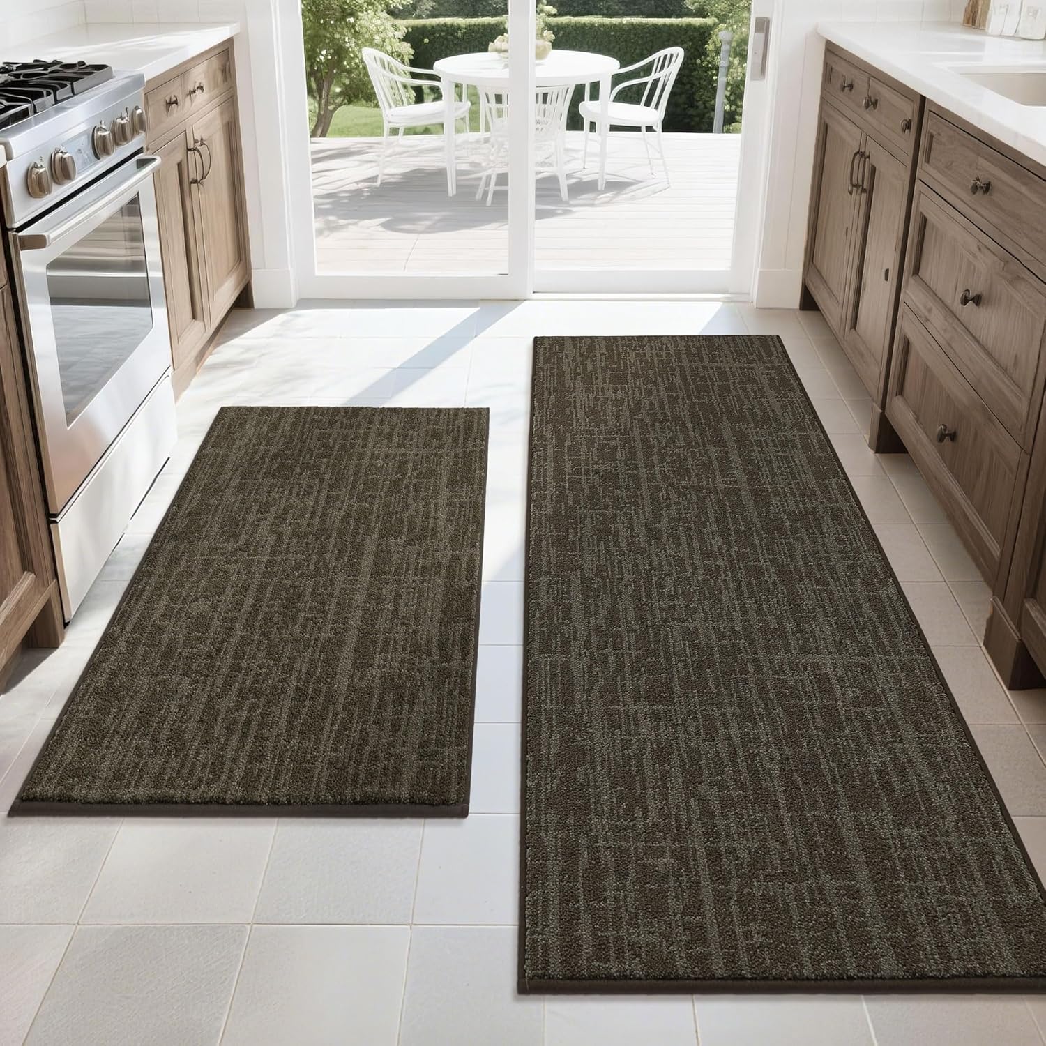 COSY HOMEER Kitchen Rugs Non Slip Washable 24"x36"+24"x60",Absorbent Soft Kitchen Mats for Floor,Polyester Kitchen Runner Rug Sets of 2,Kitchen Floor Mats for Sink Mat,Hallway,Laundry,Brown