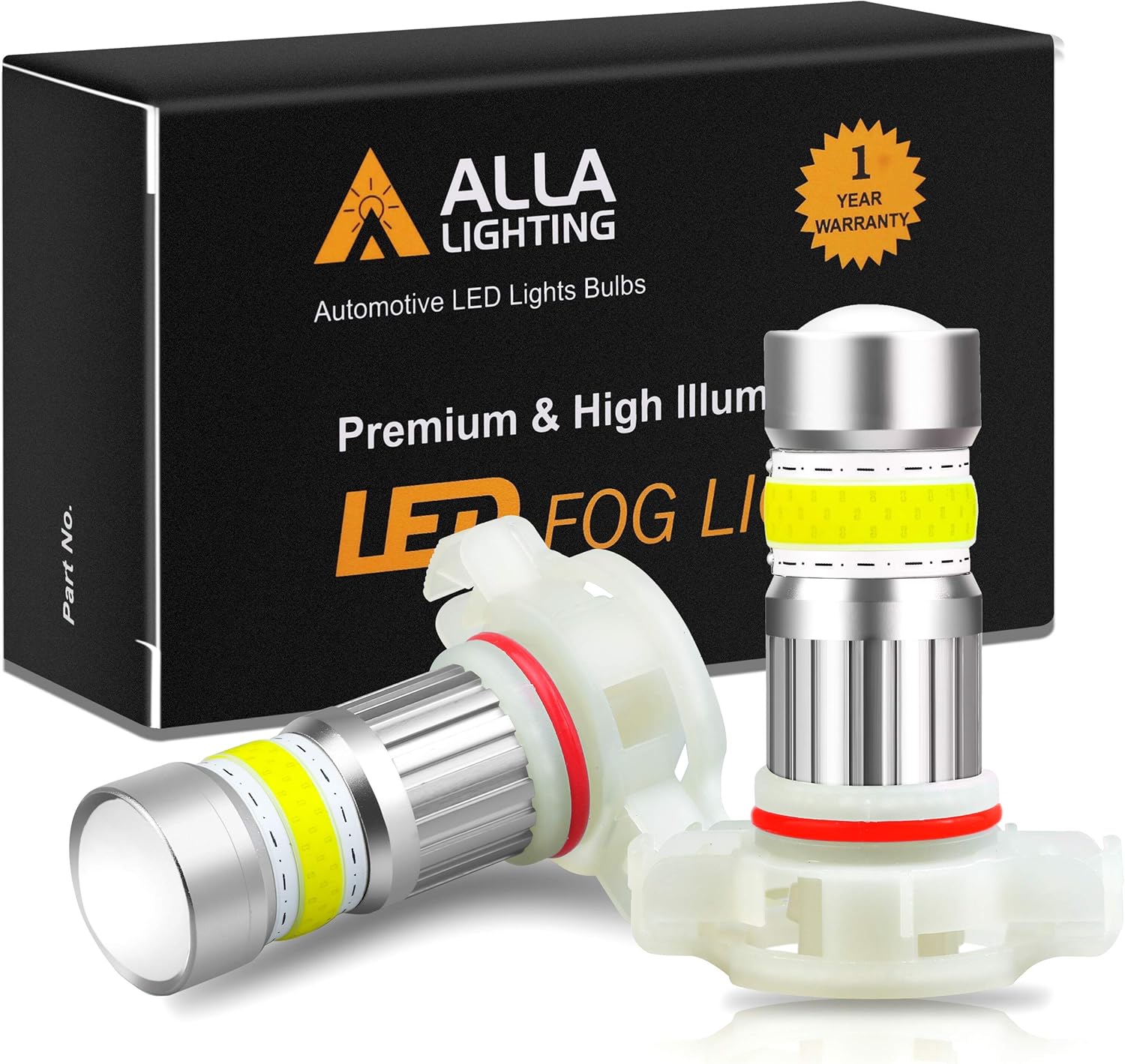 Alla Lighting 2800lm 5201 5202 LED Fog Lights Bulbs Xtreme Super Bright COB-72 SMD 12085 PS24W DRL Replacement, 6000K Xenon White
