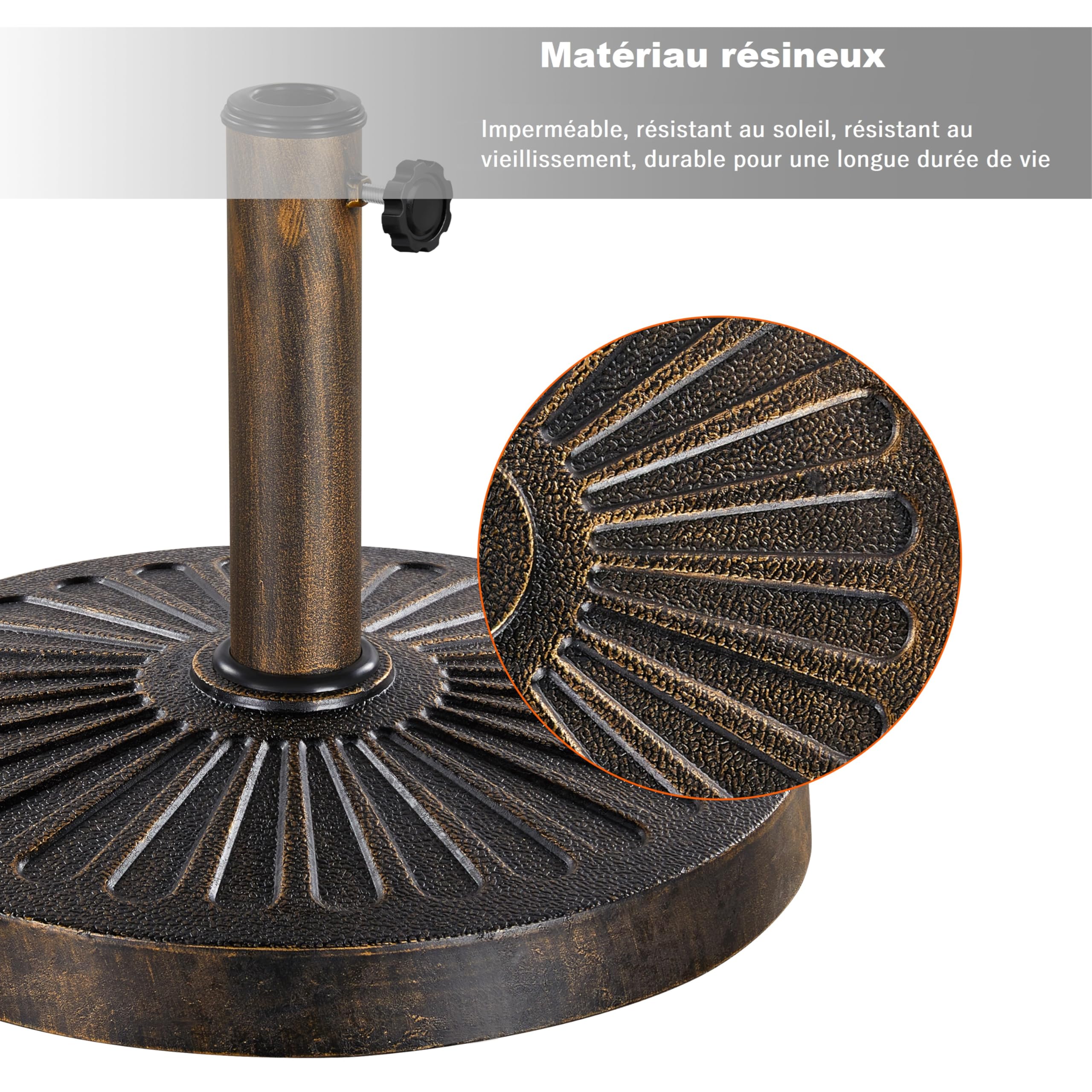 Yaheetech Pied de Parasol 14 kg Lestage pour Parasols en Résine et Fer pour Terrasse, Piscine, Patio, Jardin, Restaurant Bronze Φ46×34 cm