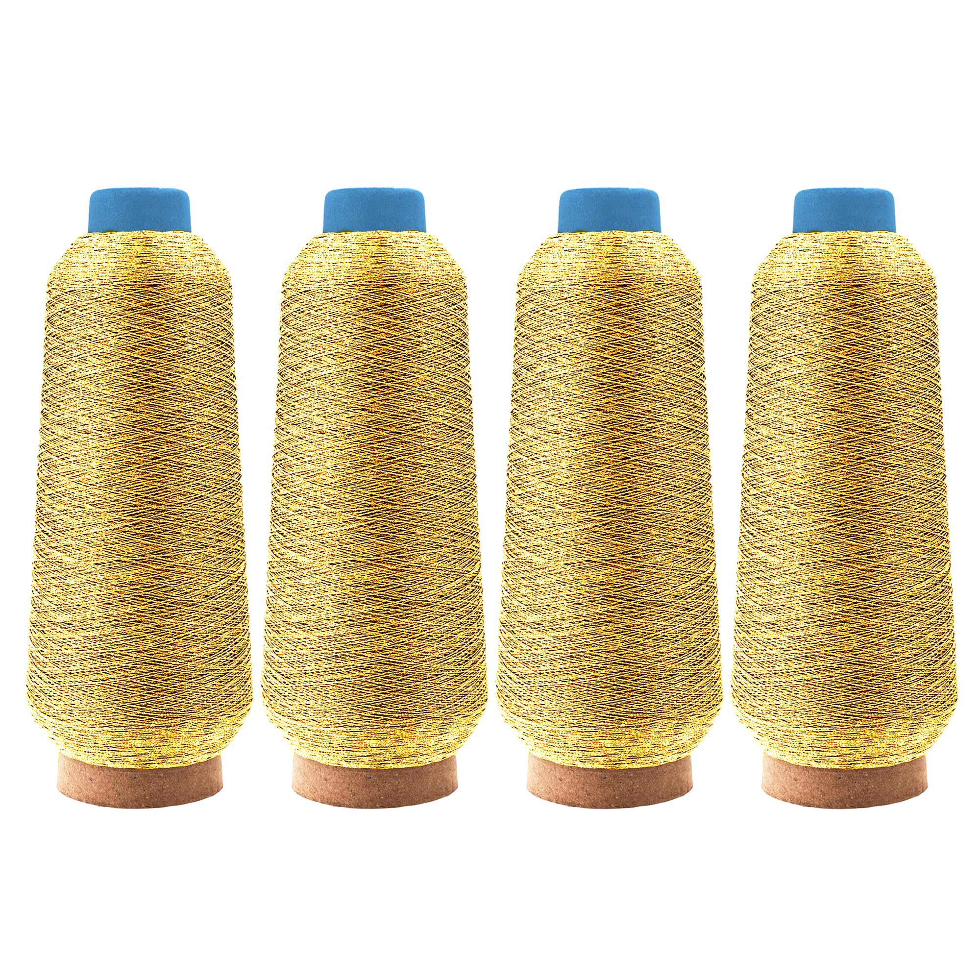 Mandala Crafts 4 Pack of Serger Threads Cones Spools - 150D/2 Polyester Metallic Gold Threads for Sergers Machine and Overlock Quilting Sewing Machine