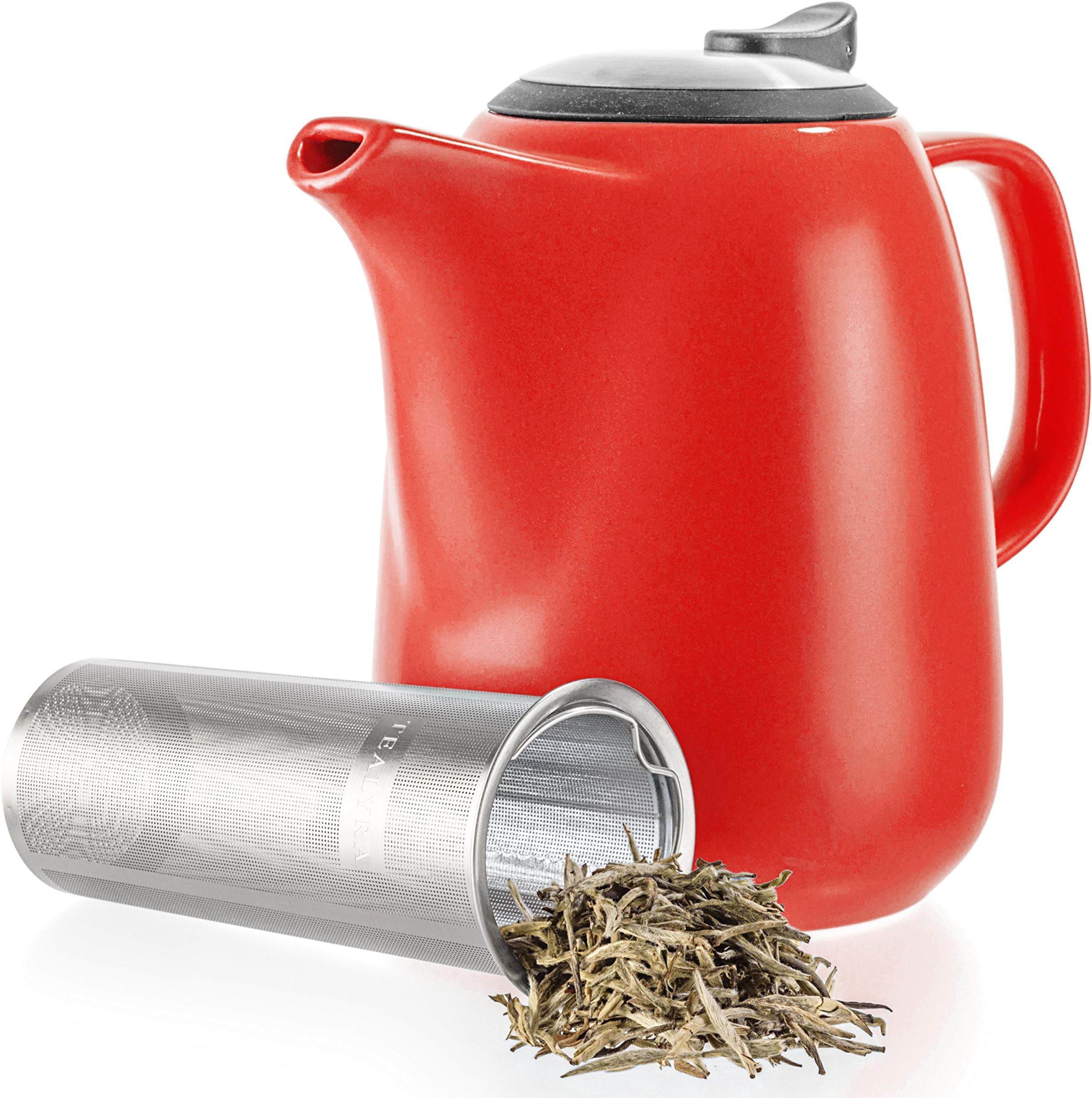 Tealyra - Daze Ceramic Large Teapot Red - 47-ounce (6-7 cups) - With Stainless Steel Lid Extra-Fine Infuser for Loose Leaf Tea - 1400ml