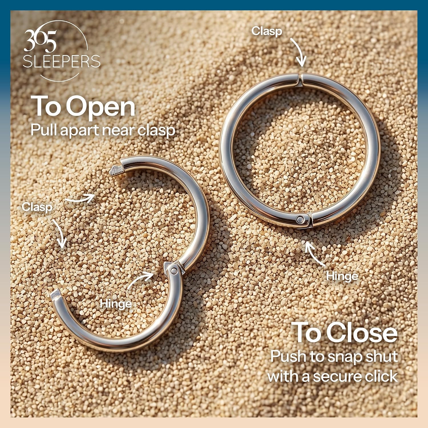 365 Sleepers 2Pcs Handmade in Australia 925 Solid Sterling Silver Hinged Sleeper Earrings – 18G Hypoallergenic Nickel Free Nose Lip Septum Tragus Helix Hoop Ring, 8mm-14mm