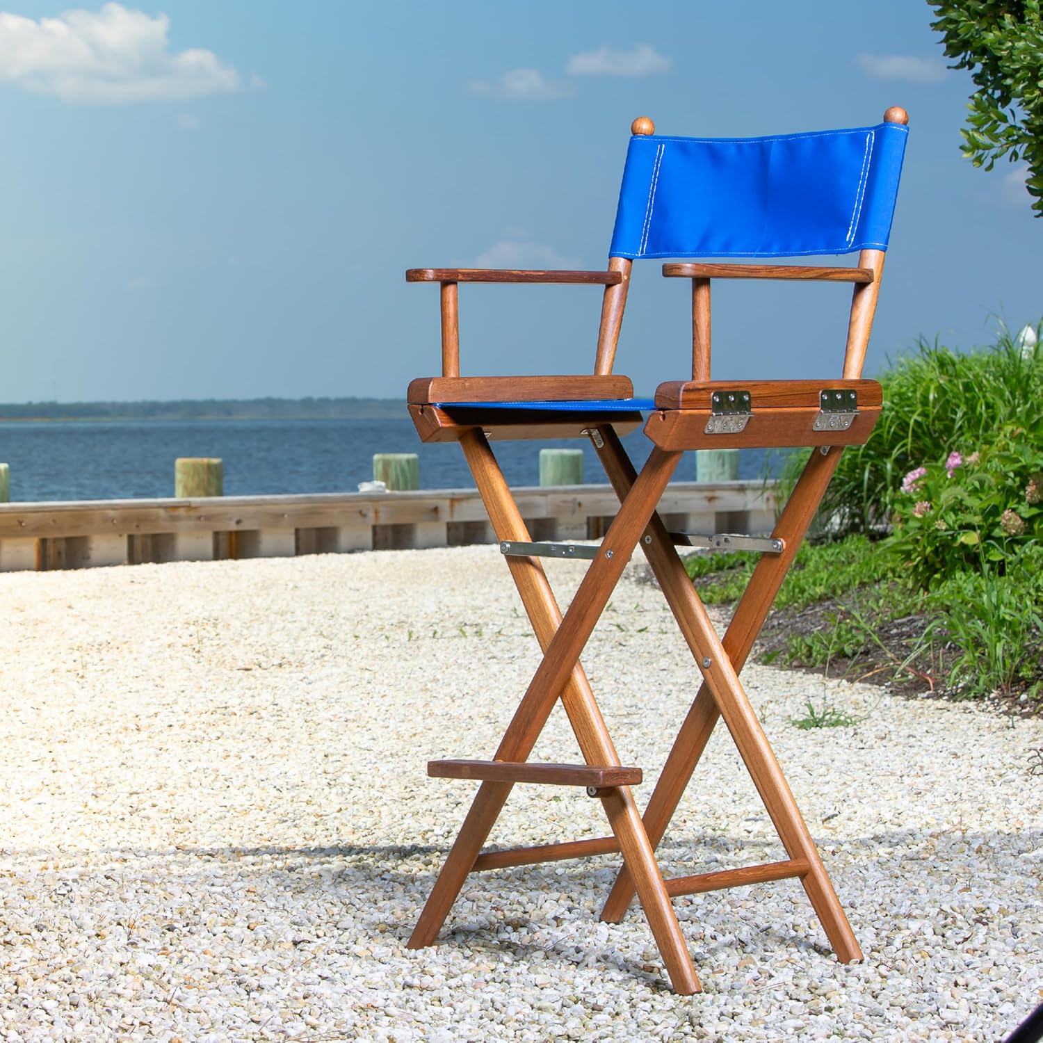 Whitecap 60045 Teak Captain's Chair - Blue Seat Cover