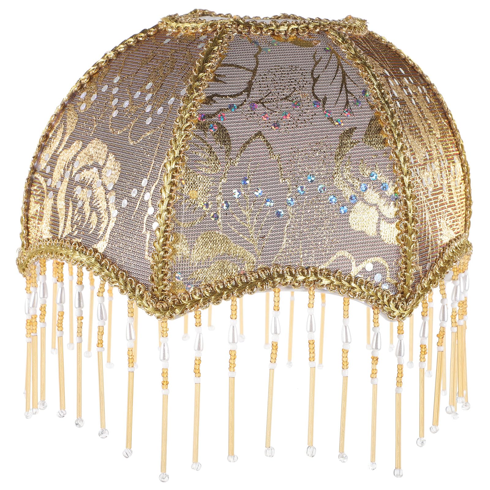 SEWACC Vintage Victorian Lamp Shade E27 Fabric Royal Scallop Bell Shape Lampshade Retro Princess Bedside Lampshade Tassel Beaded Table Floor Bulb Cover