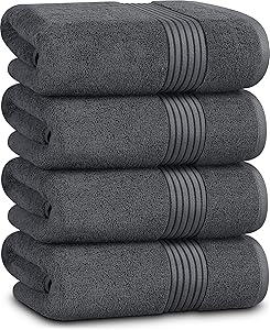 Utopia Towels 4 Piece Luxury Bath Towels Set, (27 x 54 Inches) 100% Ring Spun Cotton 600GSM, Lightweight and Highly Absorbent Quick Drying Towels for Bathroom, Gym, Spa, and Hotel (Grey)