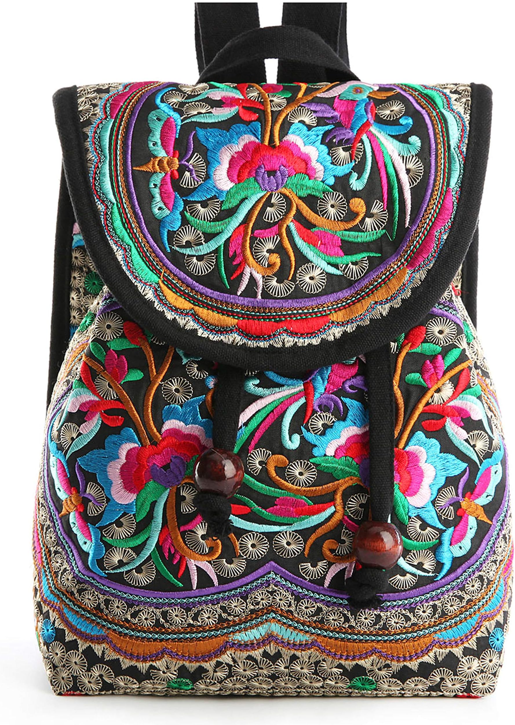 JursccuEmbroidery Backpack Purse for Women Vintage Handbag Small Drawstring Casual Travel Shoulder Bag Daypack