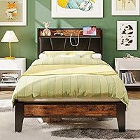 Vista 25 de LIKIMIO Marcos de Cama Twin XL, Cabecera de Almacenamiento con Estación de Carga, Sólido y Estable, Sin Ruido, No Necesita Somier, Fácil Montaje