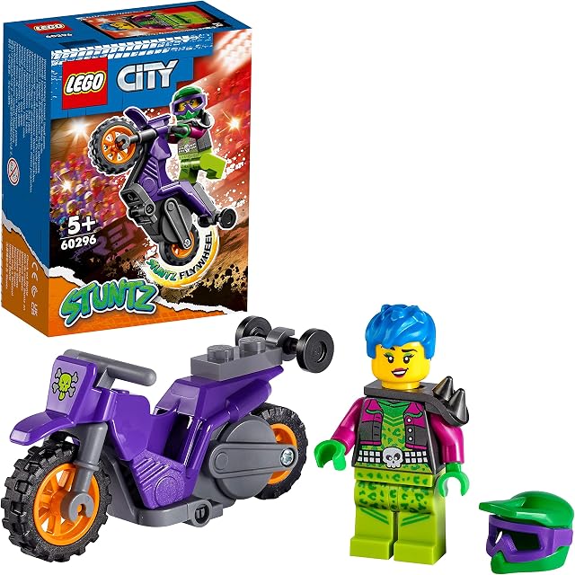 LEGO 60296 City Stuntz Wheelie Stunt Bike Set with Flywheel-Powered Toy Motorbike & Racer Minifigure, Gift for Boys and Girls age 5 plus Years Old