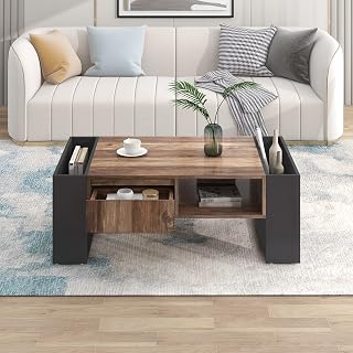 Modern Coffee Table with Wood Grain and Large Storage Space (Brown)