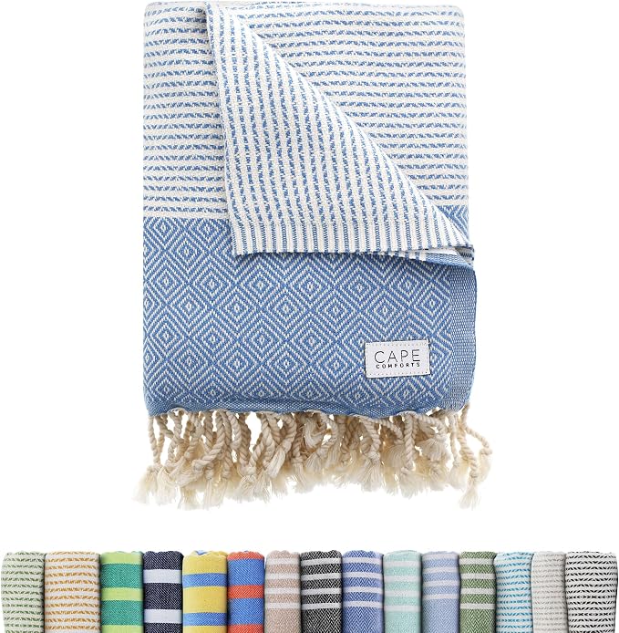 Oversized Turkish Beach Towel, Diamond Dobby Sage - 37'' x 67'' - Super Soft & Lightweight | Quick Dry Sand Free Travel Towels for Beach or Bath | Gifts