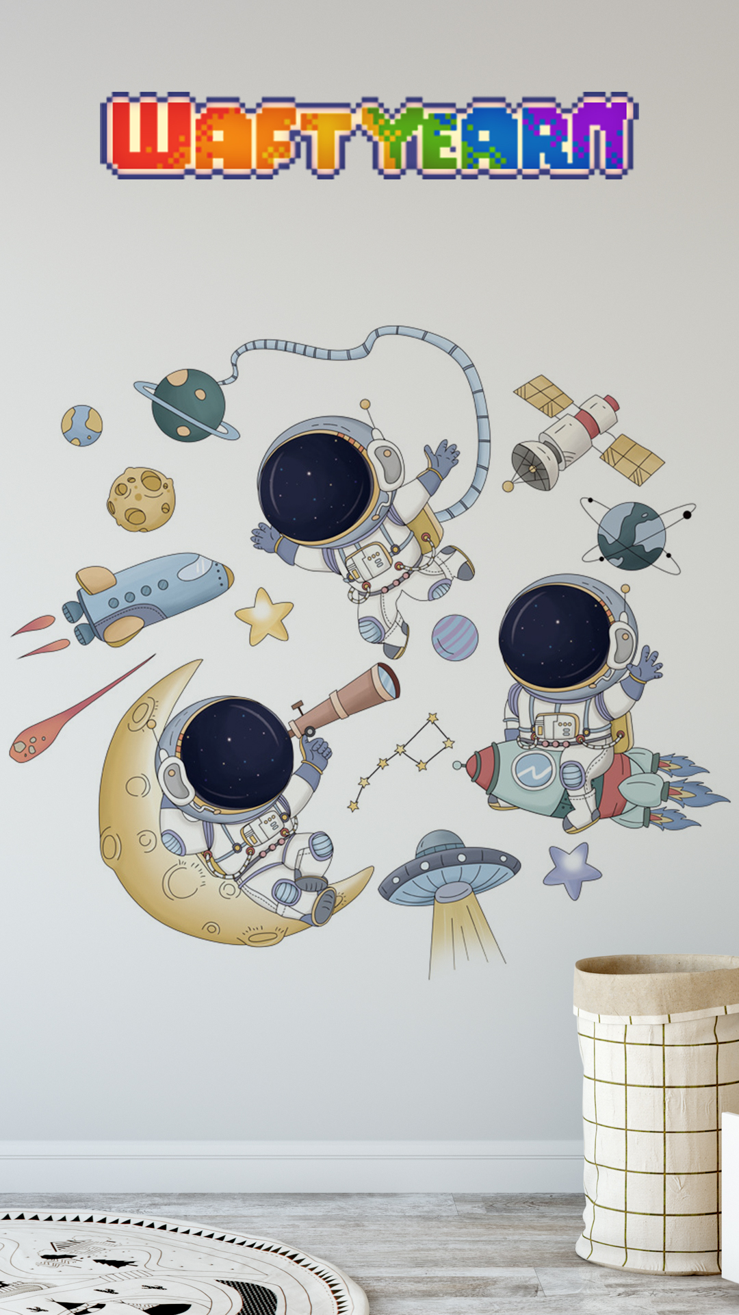 Vinilo decorativo astronauta para pared temas Universo 31.1x34.2 miniatura 7