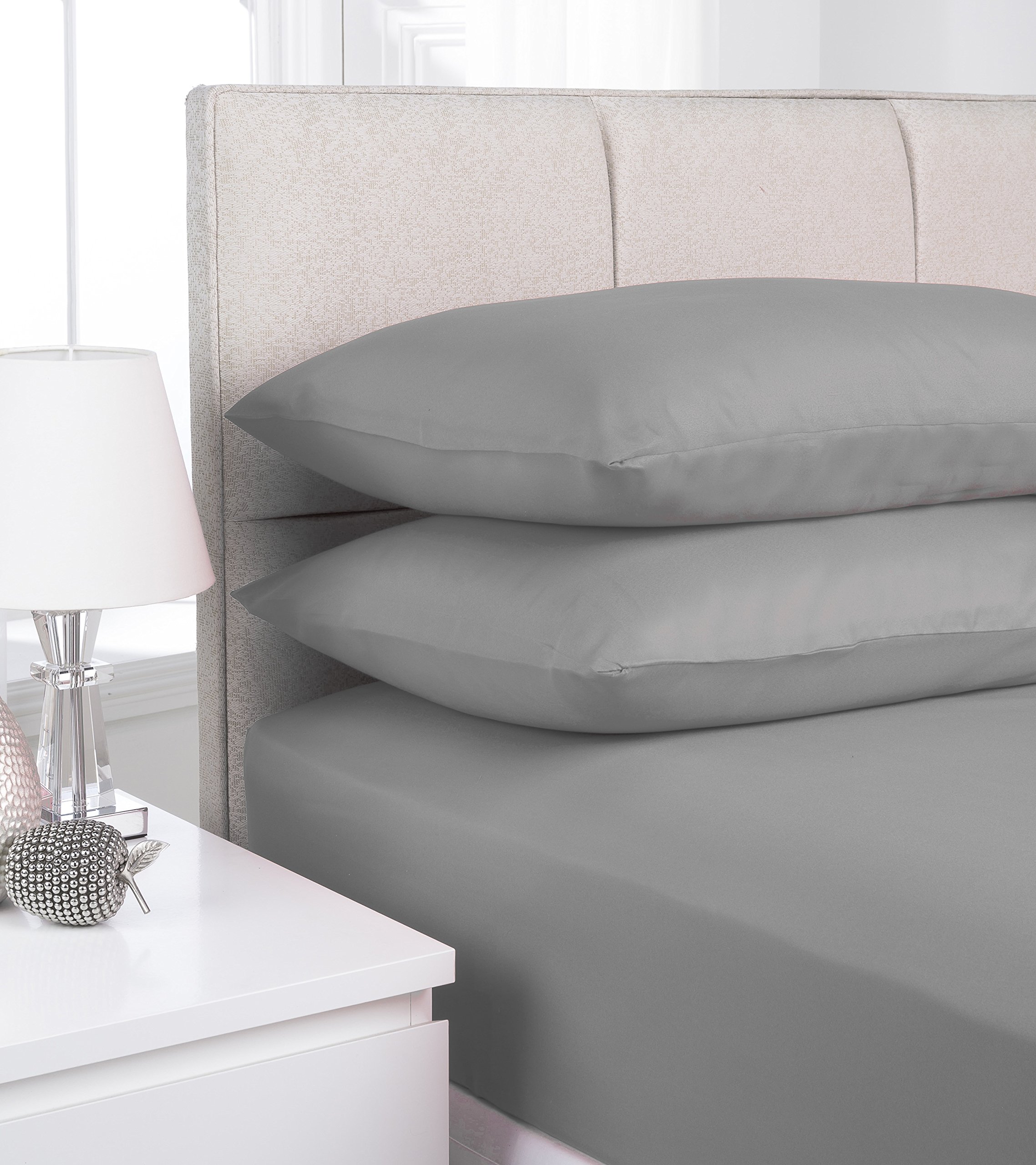 clicktostyle® LUXURY 100% PURE NATURAL EGYPTIAN COTTON FITTED SHEETS T200 PERCALE THREAD COUNT 200 SINGLE DOUBLE KING SUPER KING (Super King, Grey)