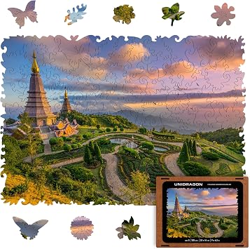 UNIDRAGON Nature Chiang Mai Wooden Jigsaw Puzzle for Adults - 125 Unique Shaped Pieces - Small 9 x 6.2 in 23 x 16 cm