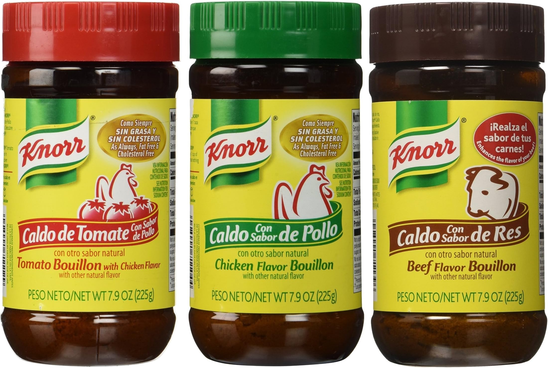 Knorr Chicken Bouillon Granulated, Beef Bouillon, Tomato Bouillon with Chicken Flavor, 3 X 7.9 Oz, Bundle