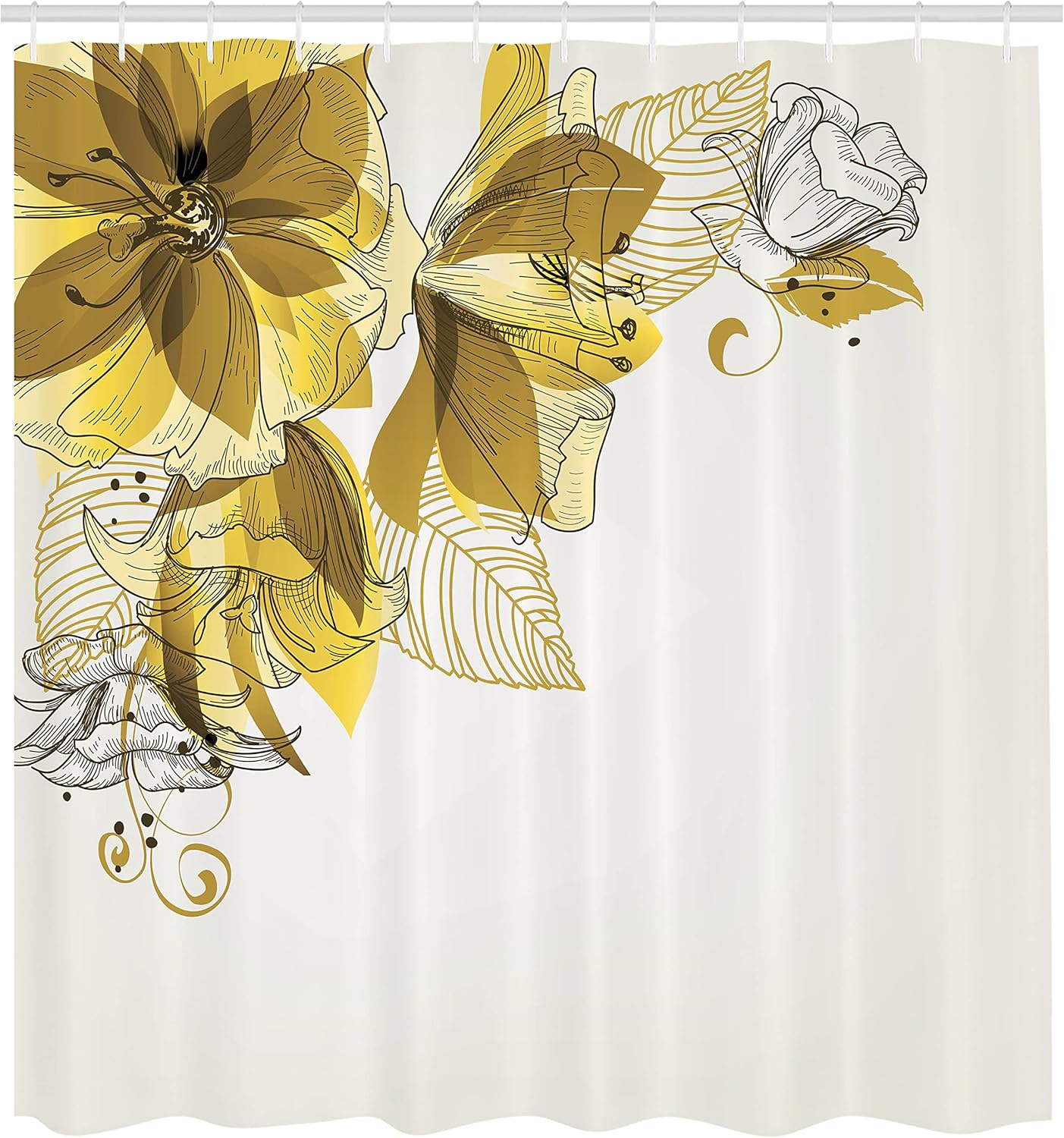 Ambesonne Flowers Shower Curtain, Buds Leaf at The top Left Corner Season Celebrating Theme Illustration, Cloth Fabric Bathroom Decor Set with Hooks, 69" W x 84" L, Caramel Yellow