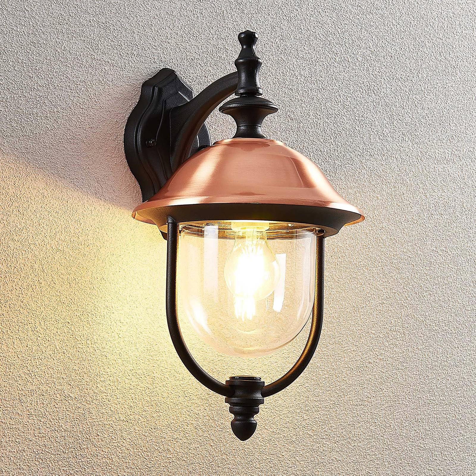 Lindby Wandleuchte außen (Laterne) Clint (spritzwassergeschützt (Retro, Vintage Antik) in Kupfer aus Aluminium (1 flammig E27) - Außenwandleuchten Wandlampe Led Außenlampe Outdoor für