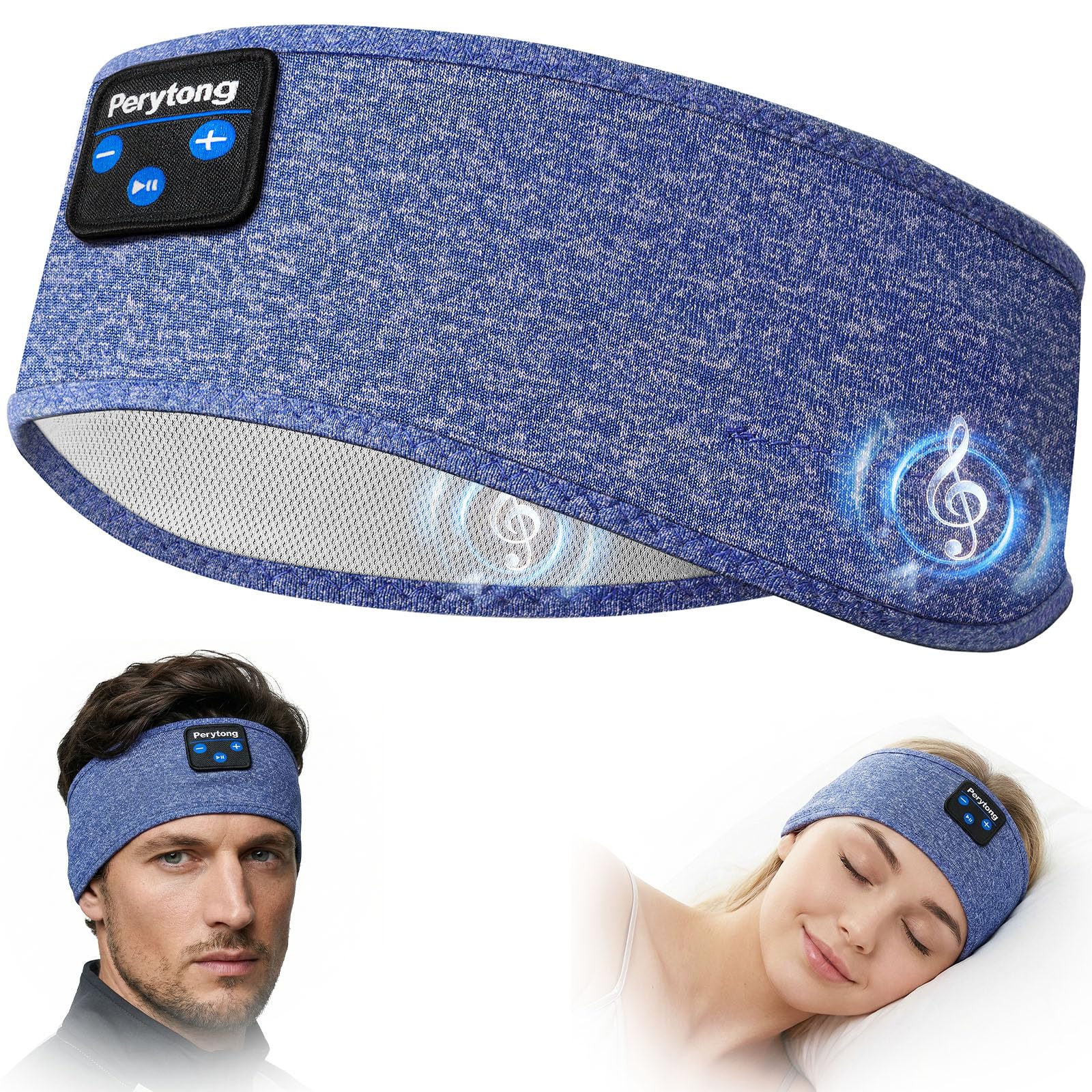 Perytong Sleep Headphones Bluetooth 5.4 Headband, Wireless Sleep Headphones for Side Sleepers - Sleeping Headband with Ultra-Thin Speaker Microphone
