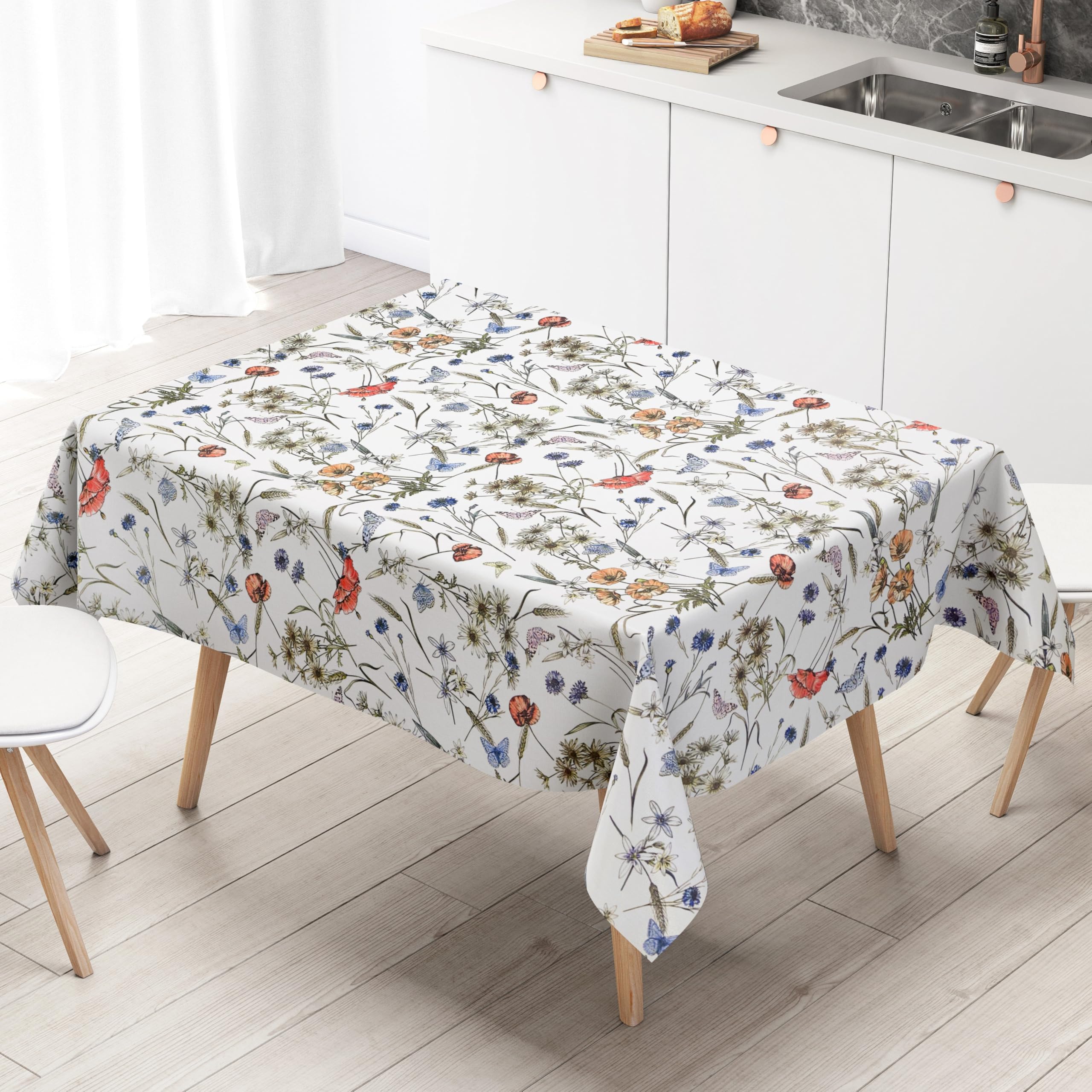 Wachstuch Tischdecke 06394-03 Sommerwiese Mohnblumen Schmetterlinge - Größe und Form frei wählbar + knickfreier Versand + gerollt auf Papphülse