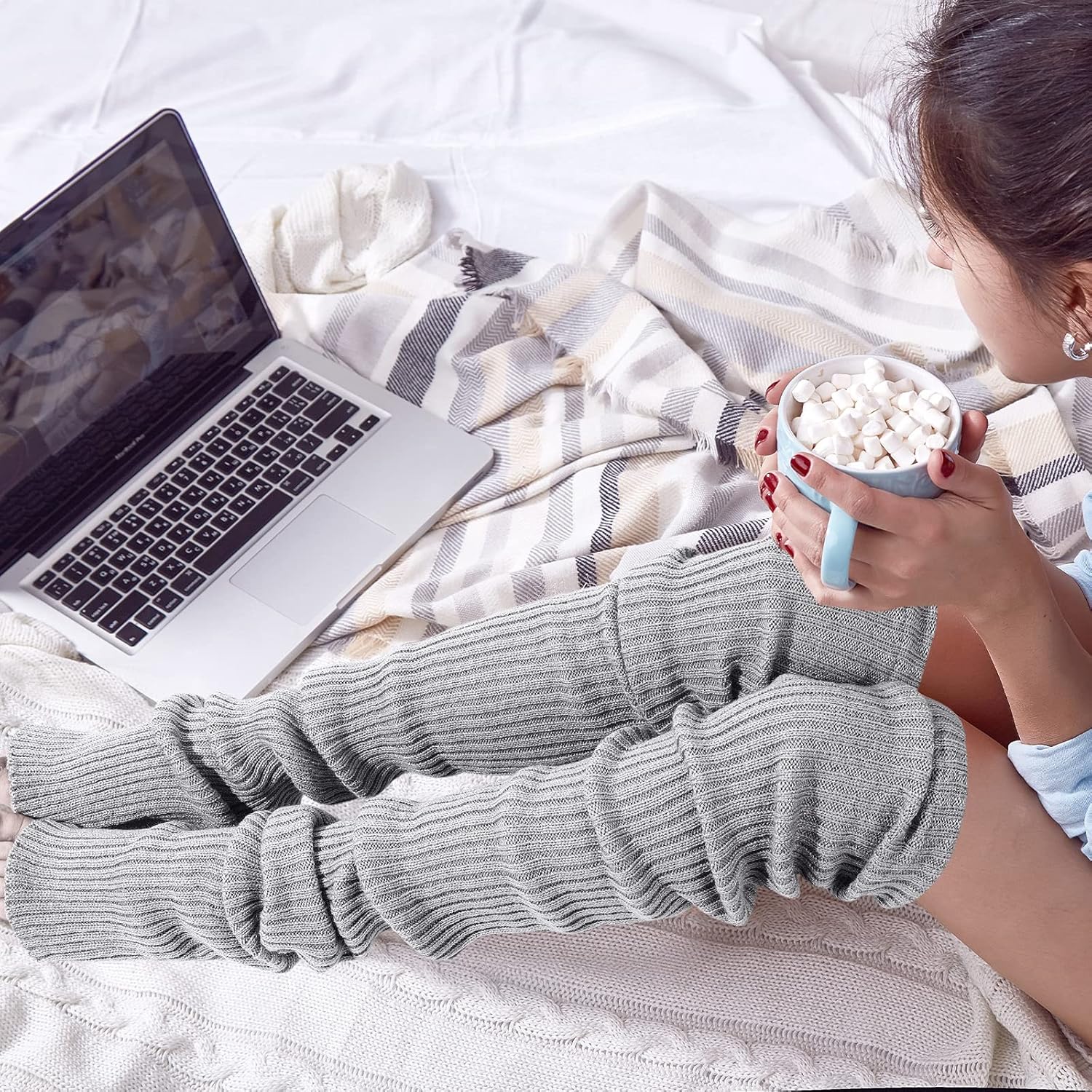 SATINIOR 3 Pairs Thigh High Leg Warmers Knit Long Leg Warmers Warm Sweater for Women Footless Socks - Image 7