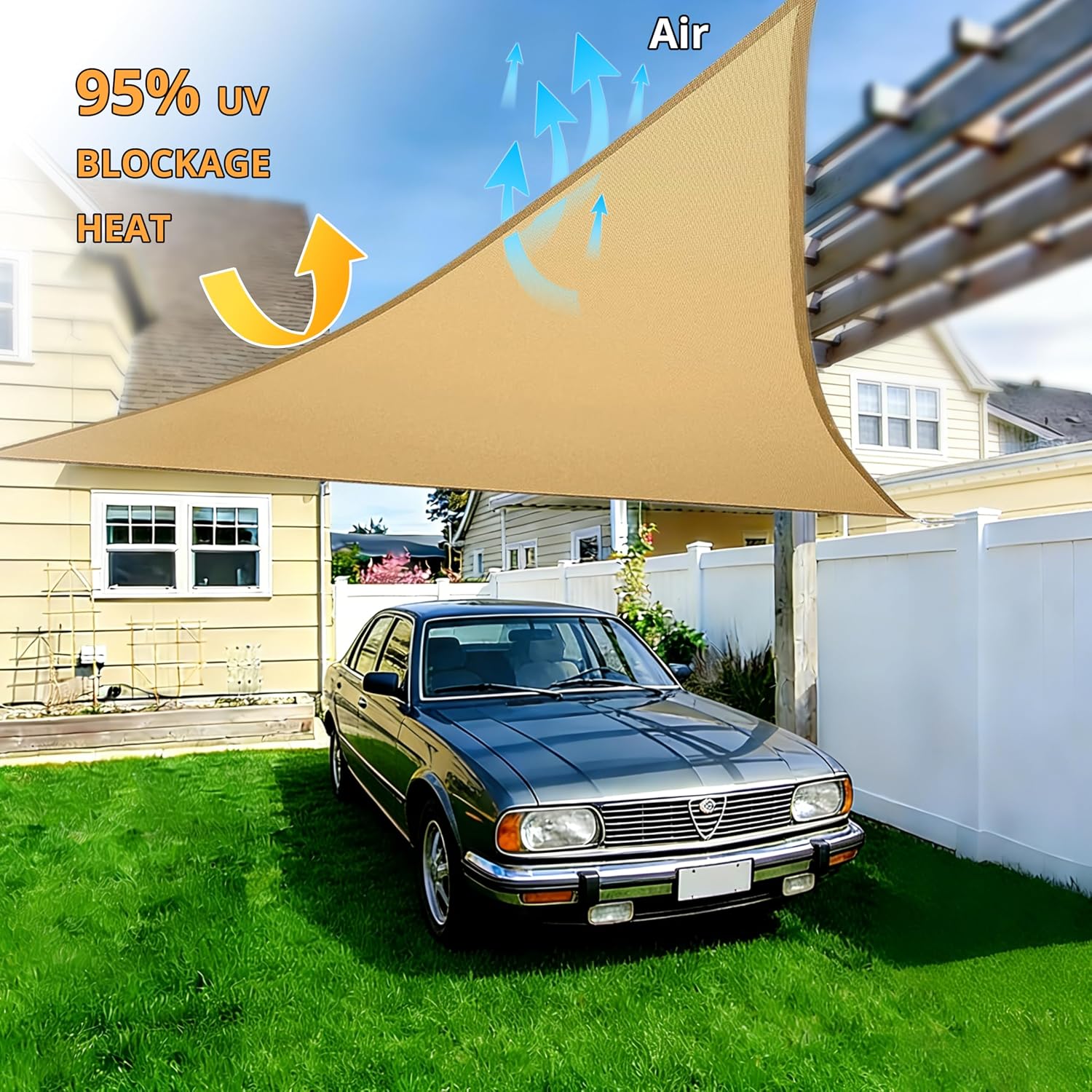 12'x12'x12' Triangle Sun Shade Sail, UV Block Breathable Awnings with Wear Tear Fade Resistant Ropes, Durable Sunshades for Outdoor Patio, Garden, Deck, Yard (Sand)