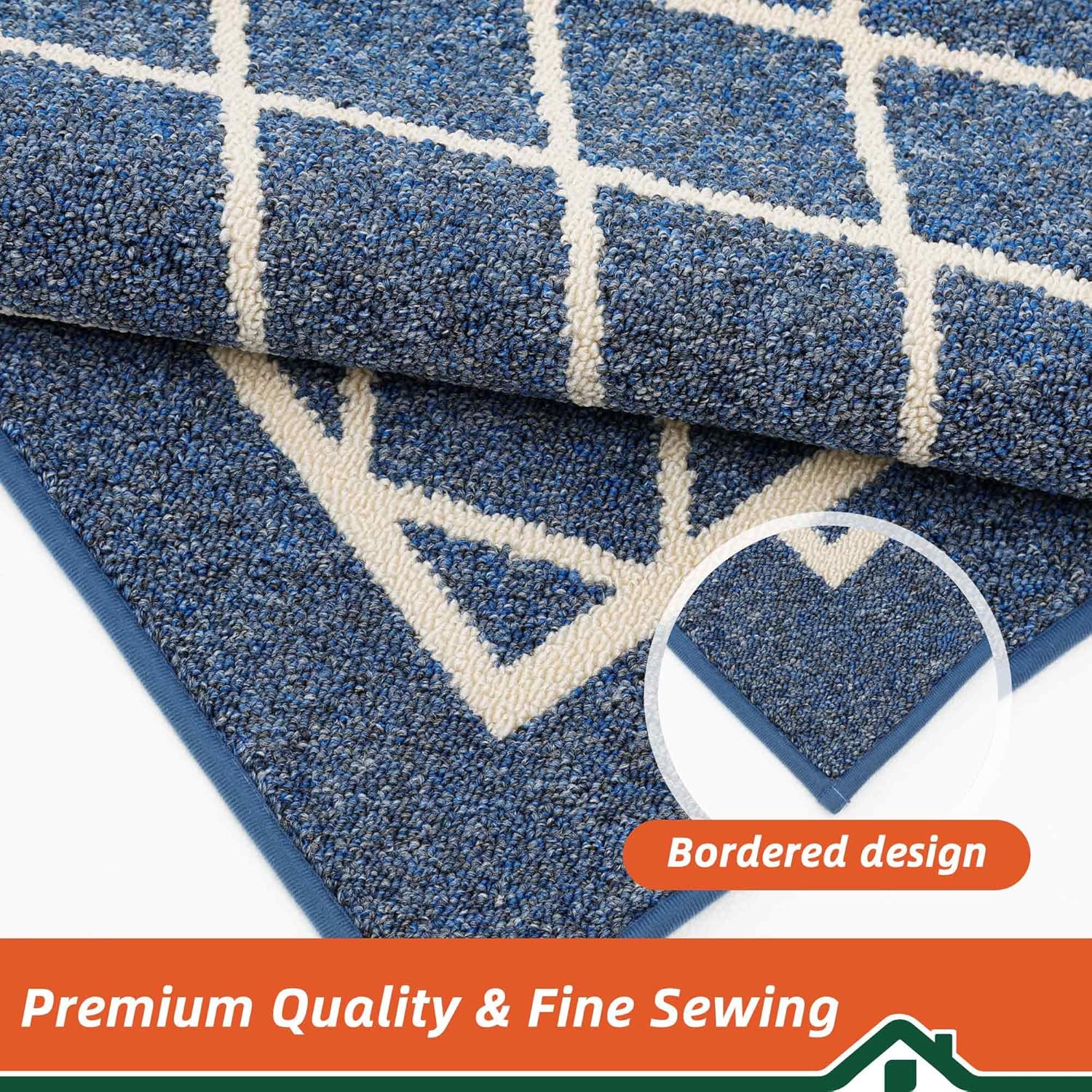 BEQHAUSE Kitchen Rugs Non Slip Kitchen Mats for Floor Machine Washable Absorbent Kitchen Carpet with TPR Non Slip Backing 32"x48" Blue