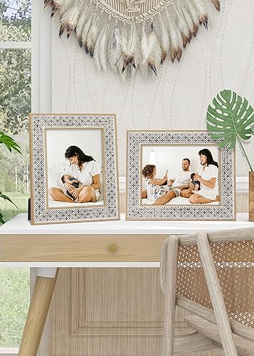 Miniatura 2 de Afuly Marcos de fotos de 8 x 10 pulgadas, marco de fotos bohemio, estilo marroquí, estilo desgastado y elegante, roble con patrón de cruz 3D, marcos
